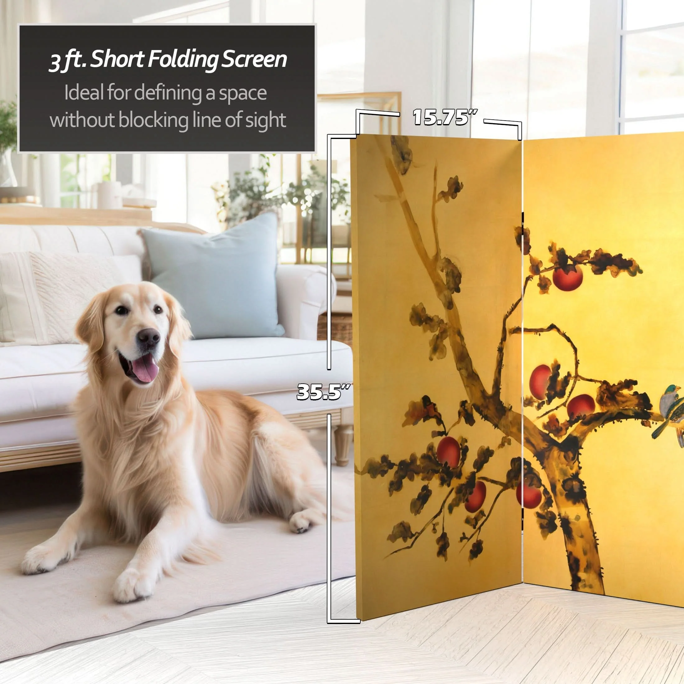 3 ft. Short Double Sided Birds on Plum Tree Canvas Room Divider - Image 4
