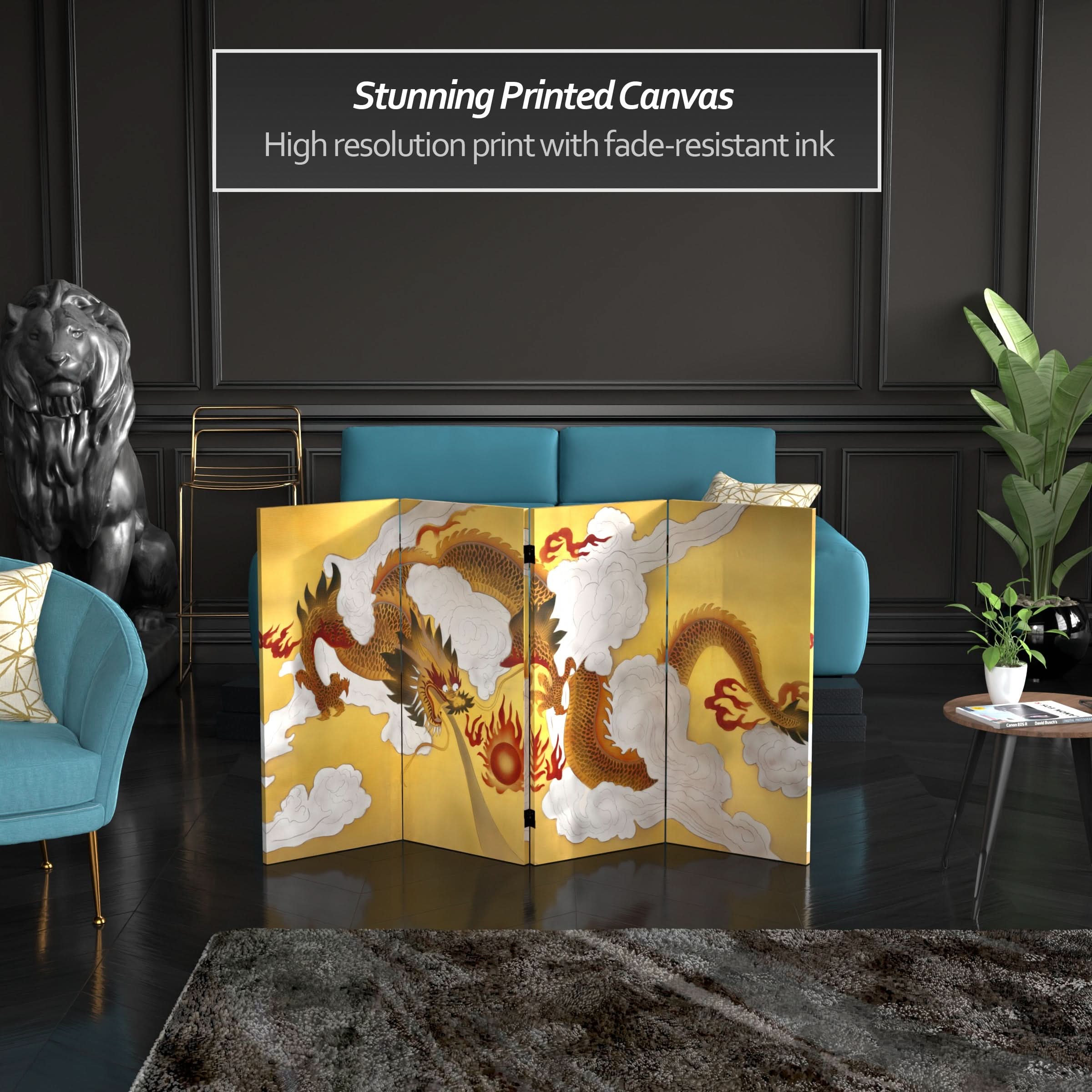 3 ft. Short Double Sided Dragon in the Sky Canvas Room Divider - Image 2