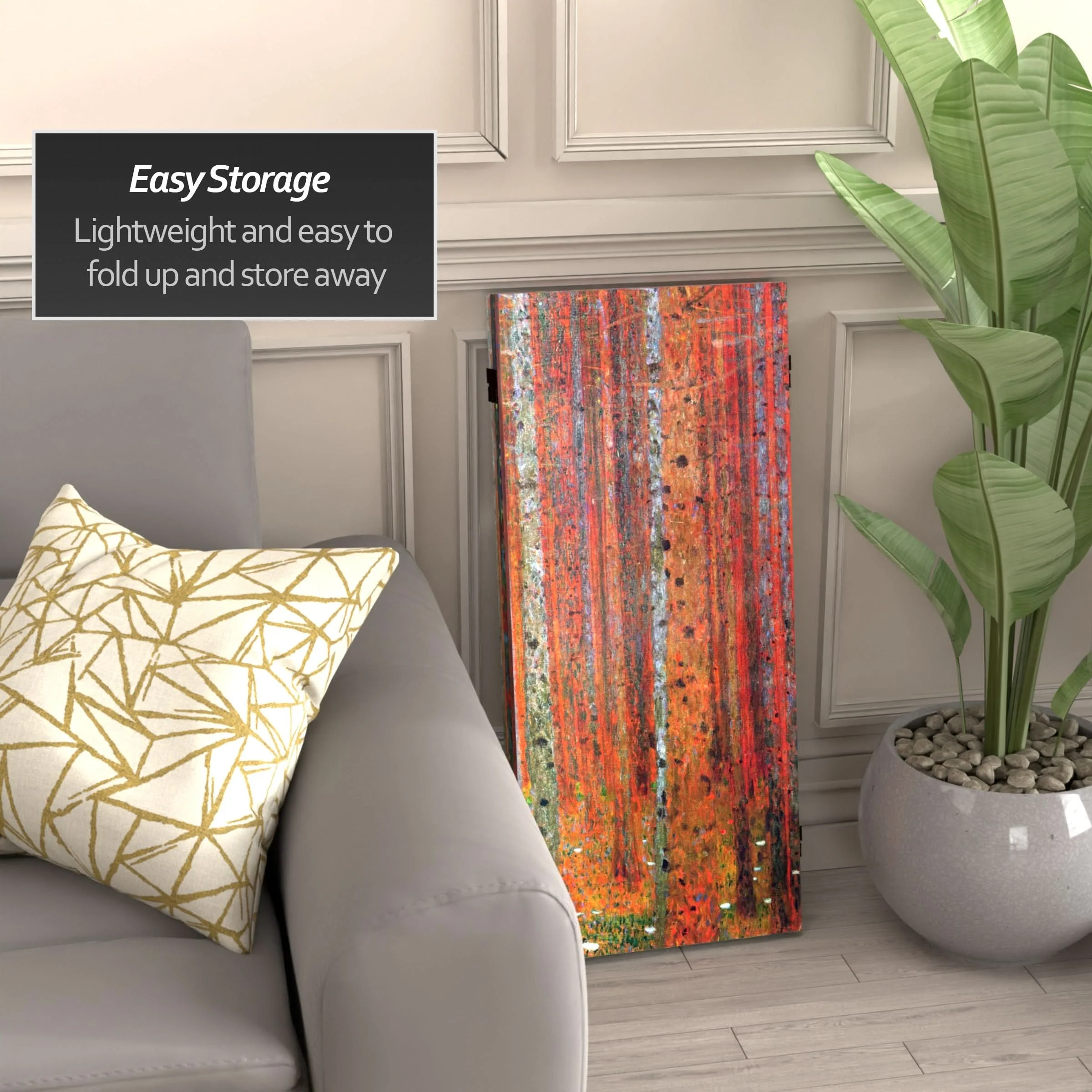 3 ft. Short Double Sided Works of Klimt Canvas Folding Screen - Tannenwald/Farm Garden - Image 3