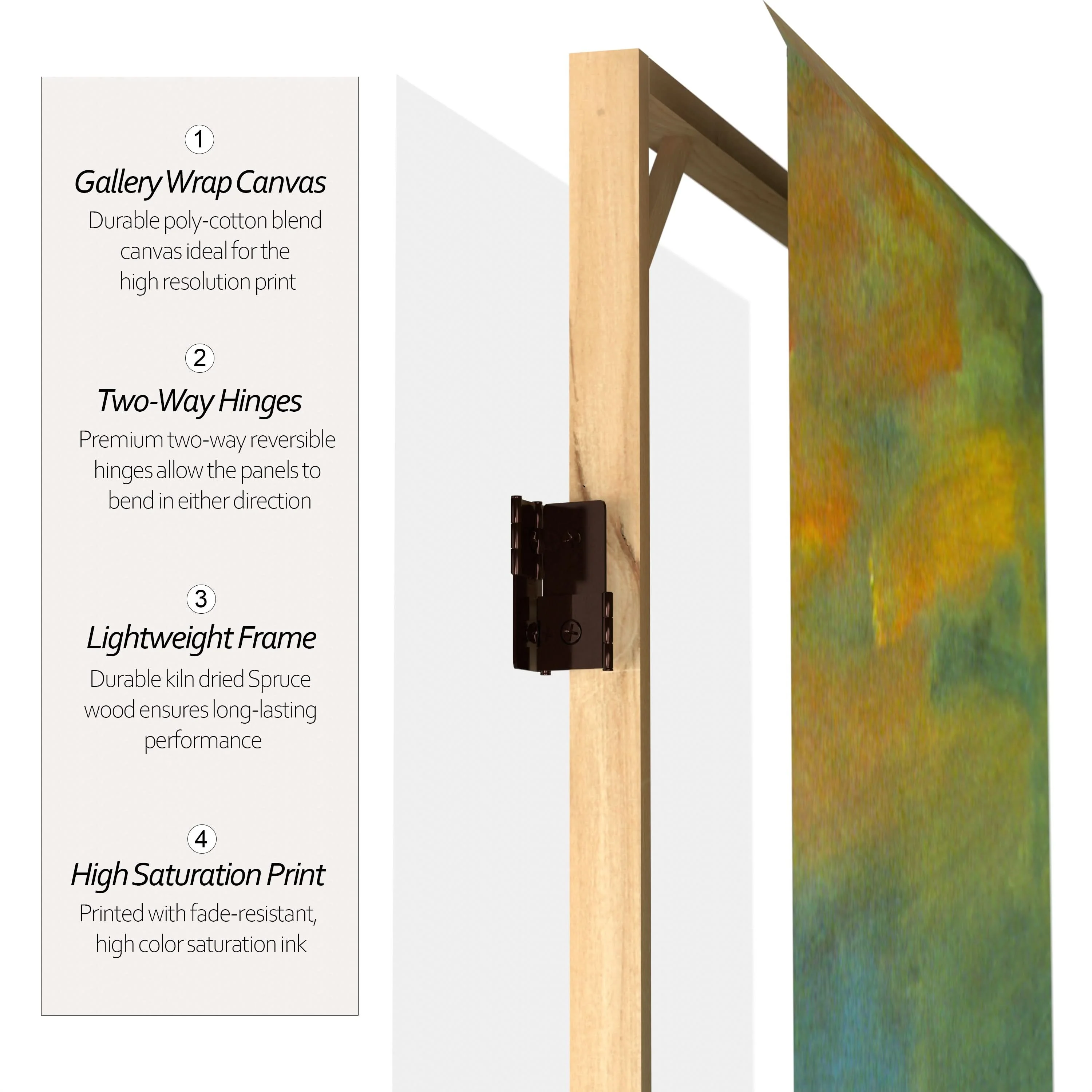 3 ft. Short Double Sided Works of Monet Canvas Folding Screen - Impression Sunrise/Houses of Parliament - Image 4