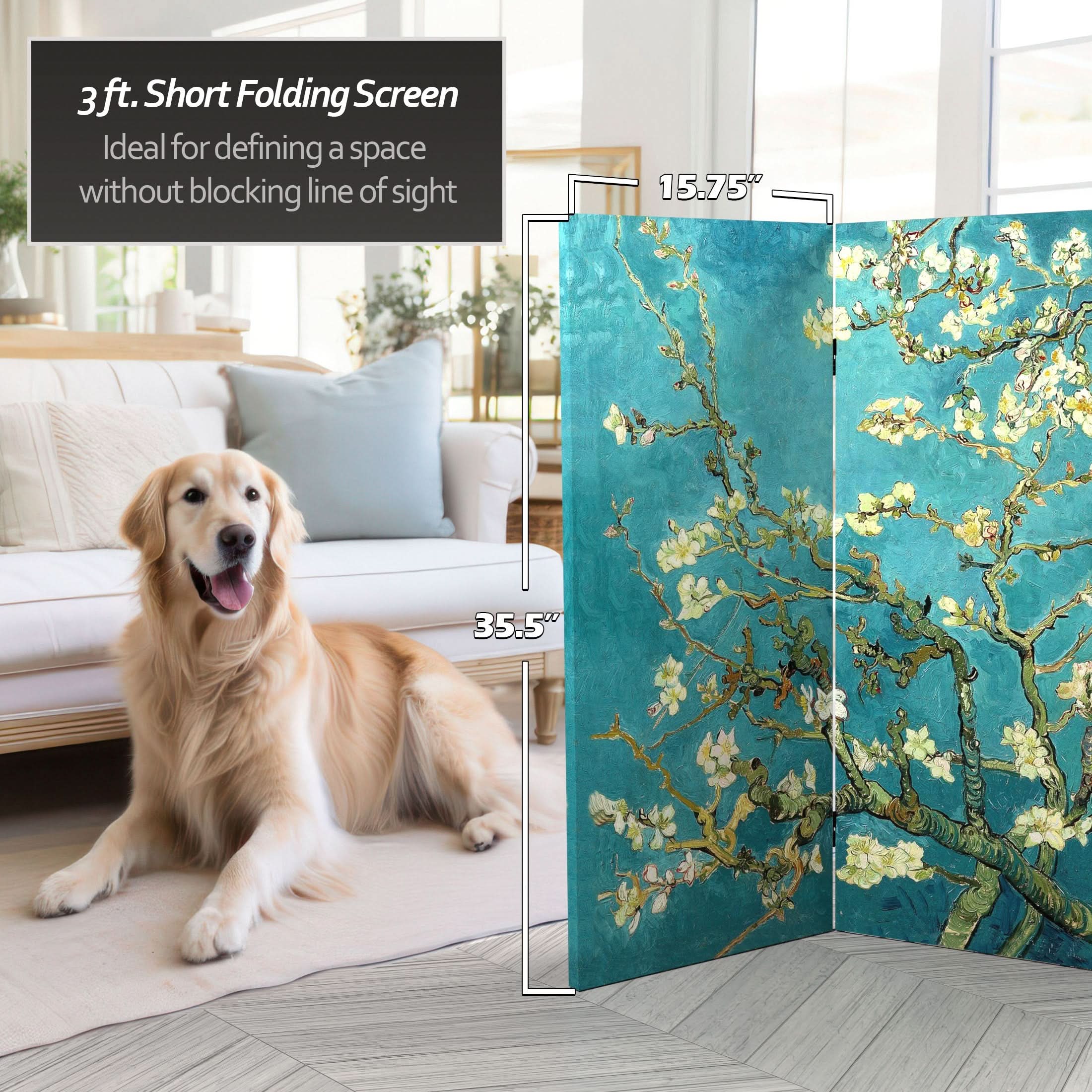 3 ft. Short Double Sided Works of Van Gogh Canvas Folding Screen - Almond Blossoms/Wheat Field - Image 5
