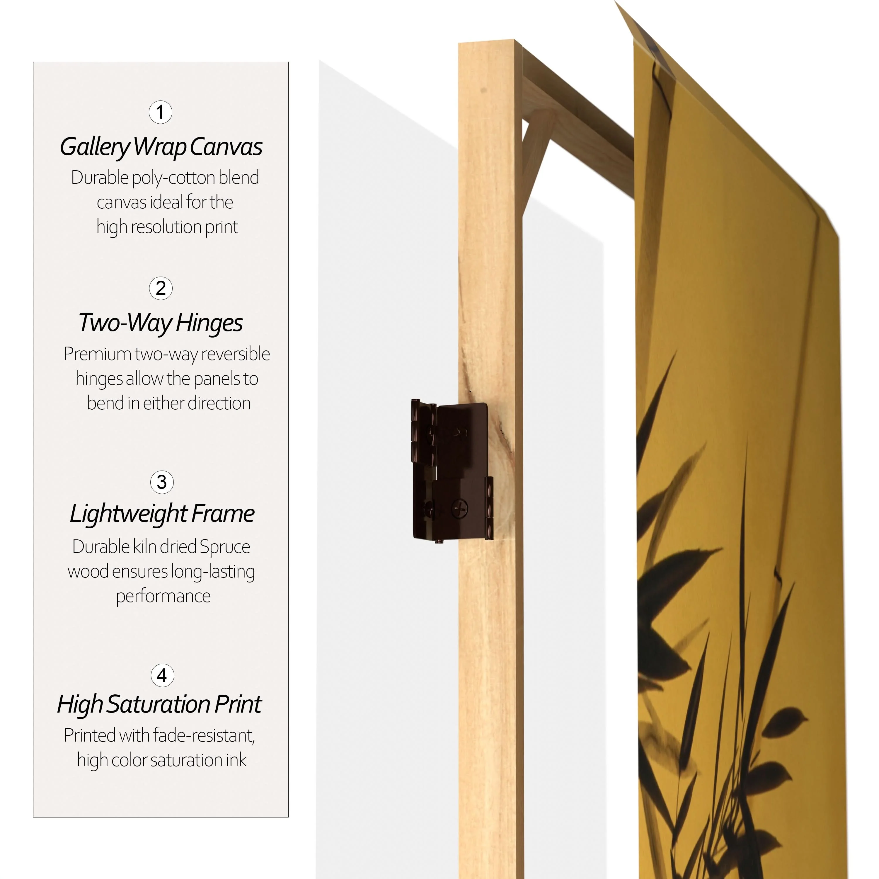 4 ft. Short Double Sided Bamboo Tree Canvas Folding Screen - Image 4