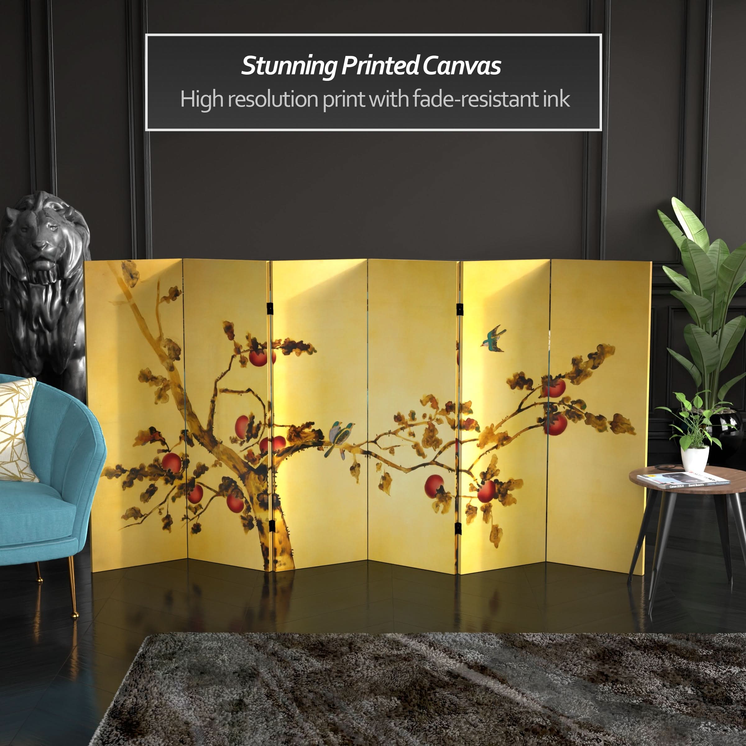 4 ft. Short Double Sided Plum Tree Canvas Folding Screen - Image 2