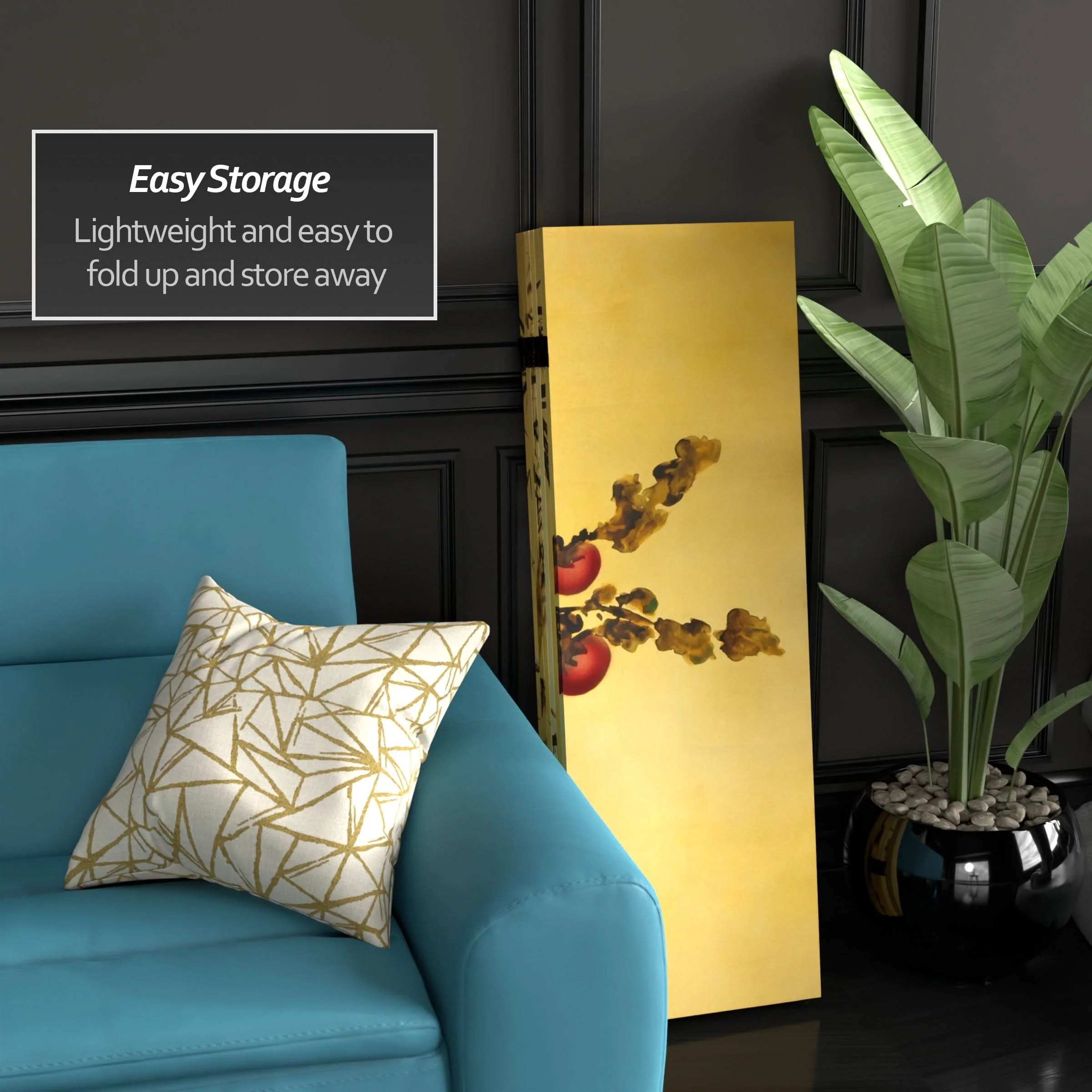 4 ft. Short Double Sided Plum Tree Canvas Folding Screen - Image 3