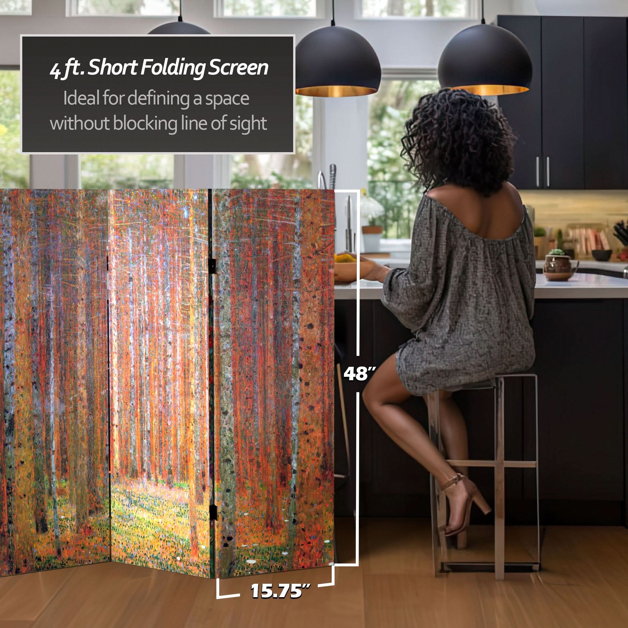 4 ft. Short Double Sided Works of Klimt Canvas Folding Screen - Tannenwald/Farm Garden - Image 5