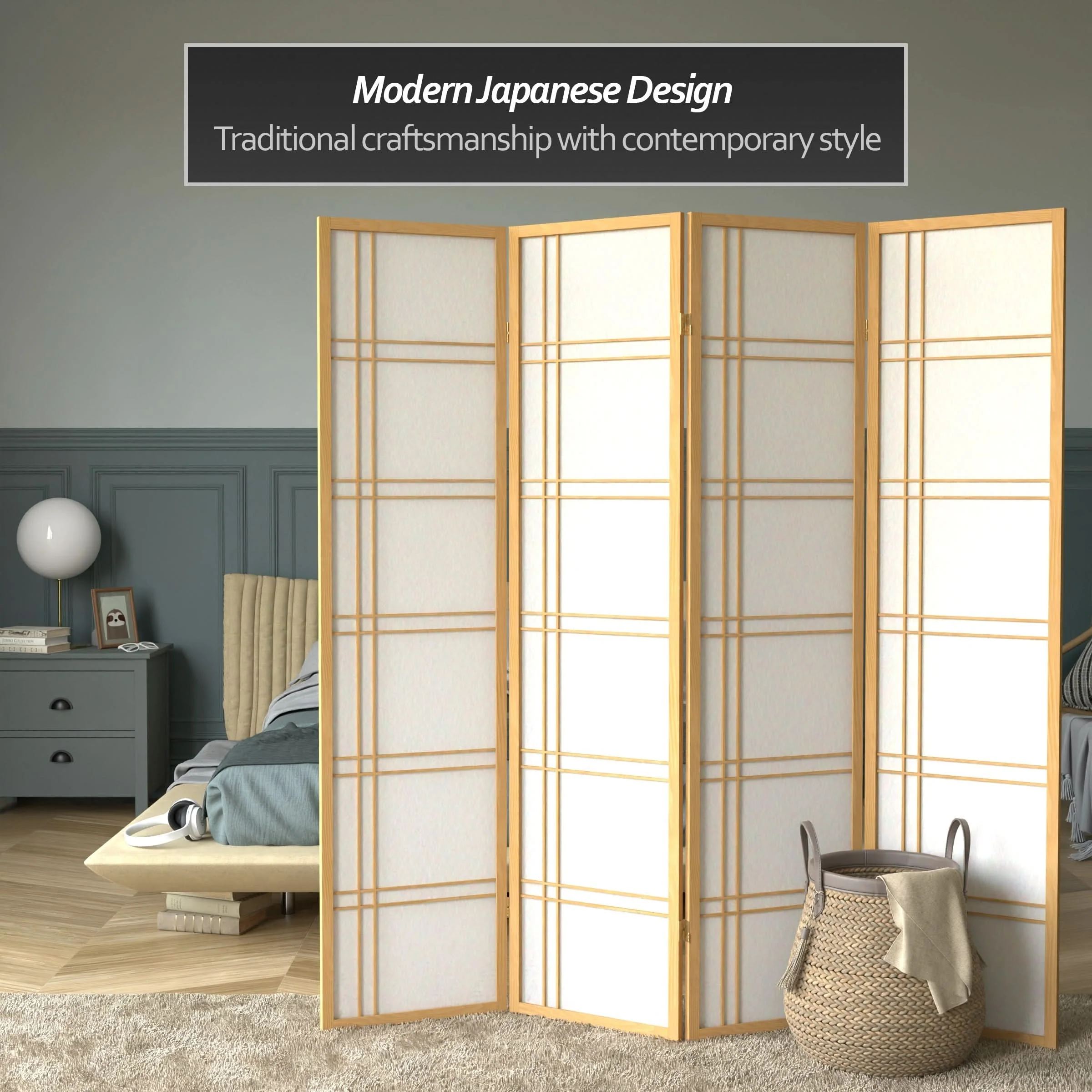 6 ft. Tall Double Cross Shoji Screen - Image 66