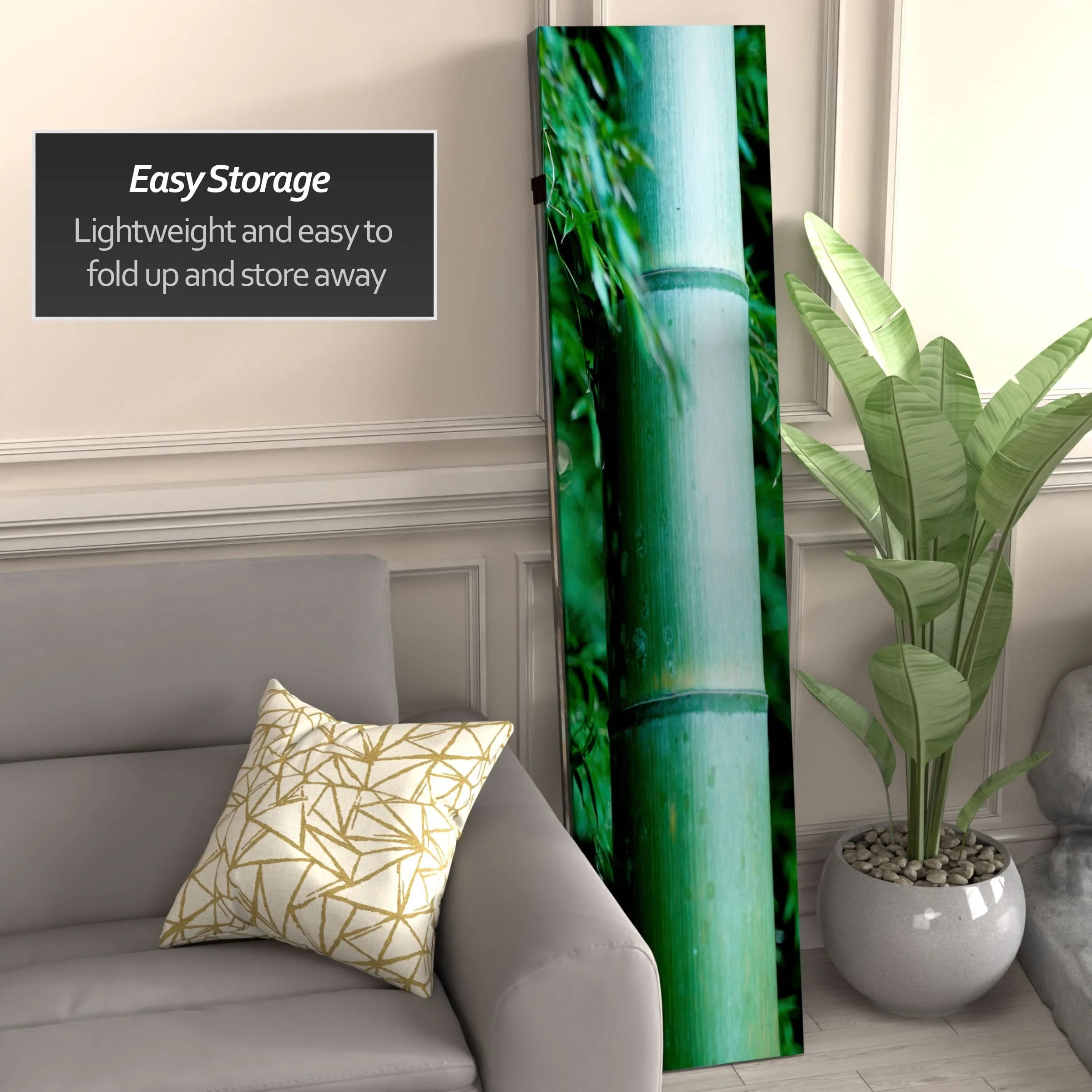 6 ft. Tall Double Sided Bamboo Tree Canvas Room Divider 4 Panel - Image 3