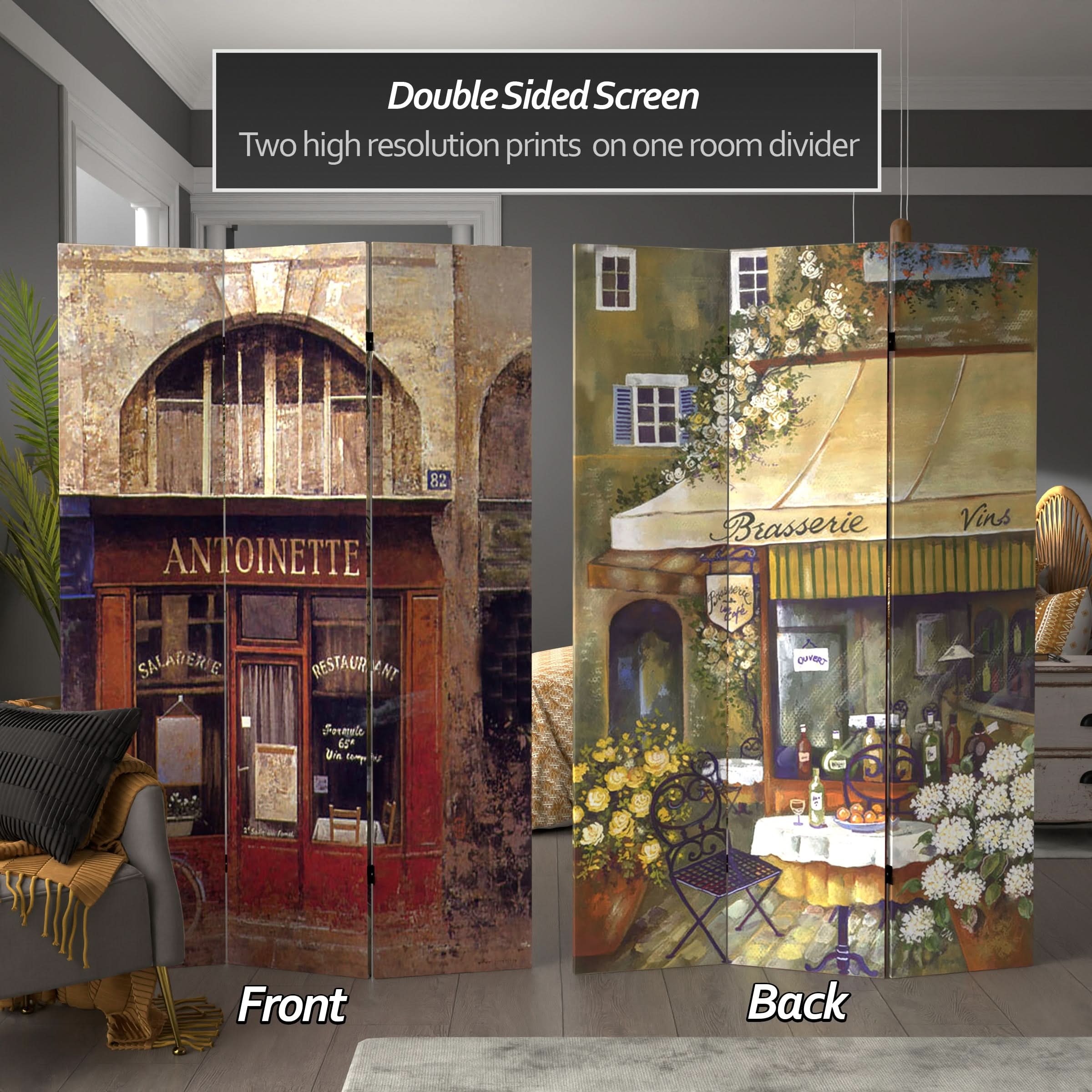 6 ft. Tall Double Sided Brasserie Canvas Room Divider - Image 2