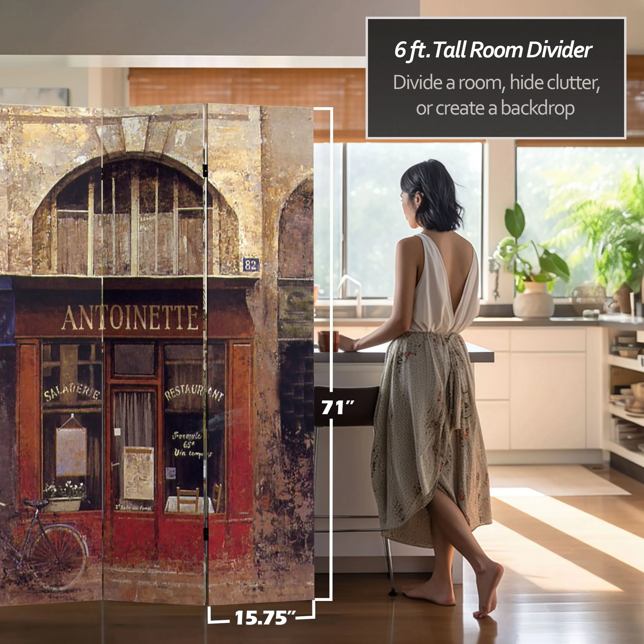 6 ft. Tall Double Sided Brasserie Canvas Room Divider - Image 5