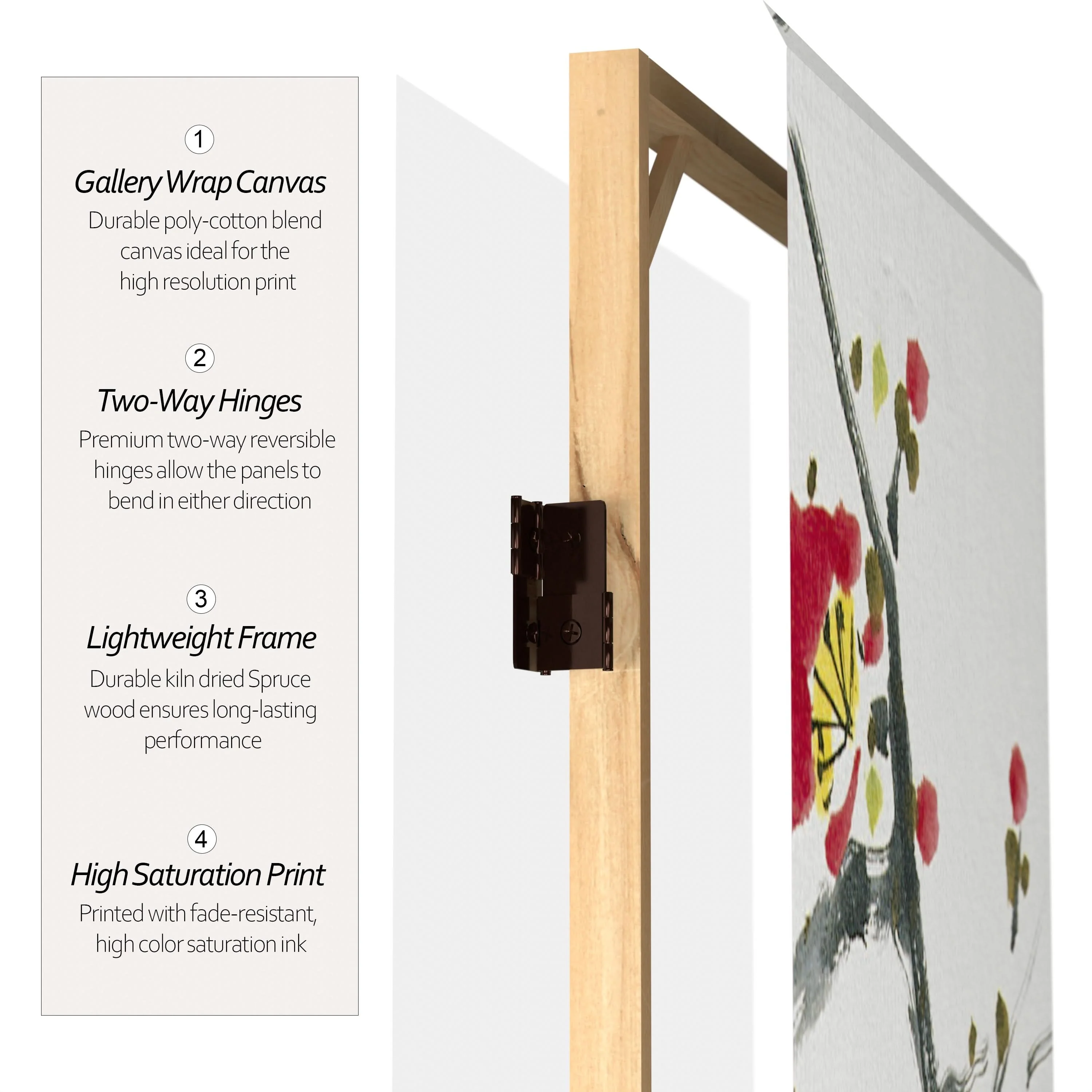 6 ft. Tall Double Sided Cherry Blossoms and Love Canvas Room Divider 4 Panel - Image 3
