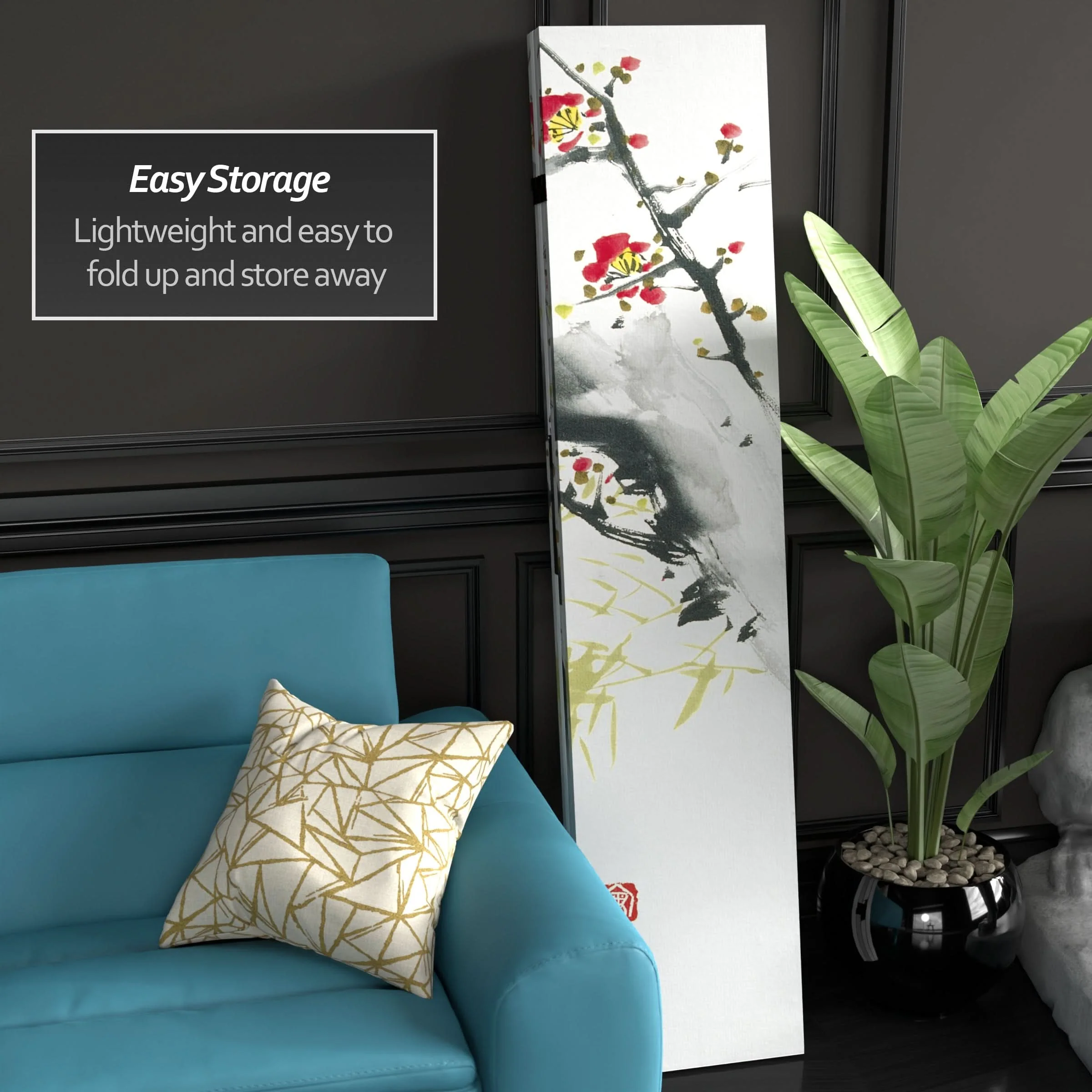 6 ft. Tall Double Sided Cherry Blossoms and Love Canvas Room Divider 4 Panel - Image 5