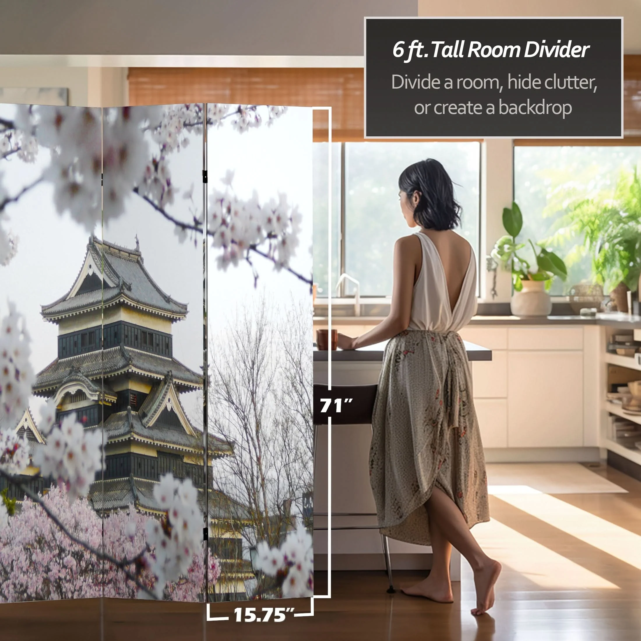 6 ft. Tall Double Sided Cherry Blossoms Room Divider - Image 5