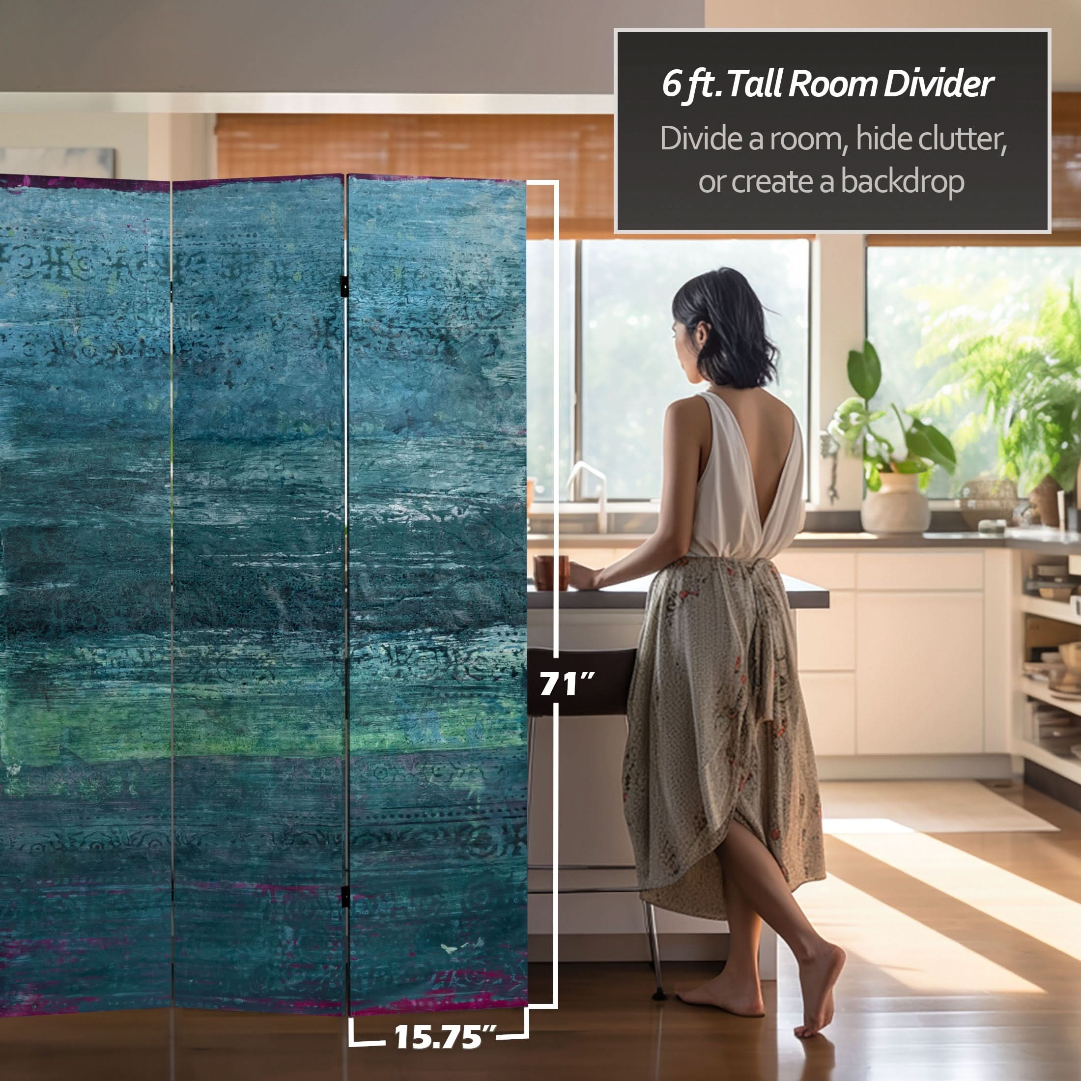 6 ft. Tall Double Sided Horizon Canvas Room Divider - Image 5