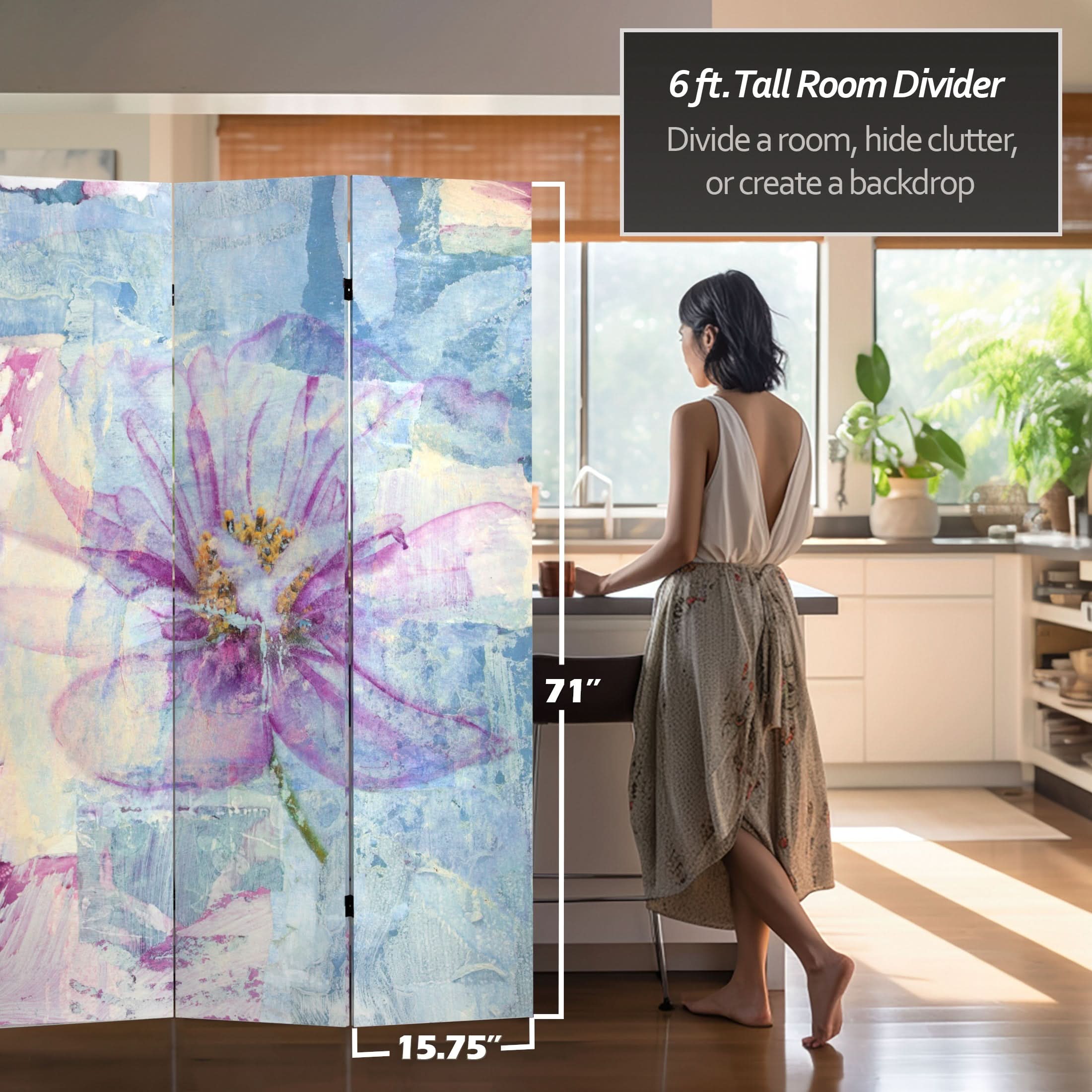 6 ft. Tall Double Sided Love Blossom Canvas Room Divider - Image 5