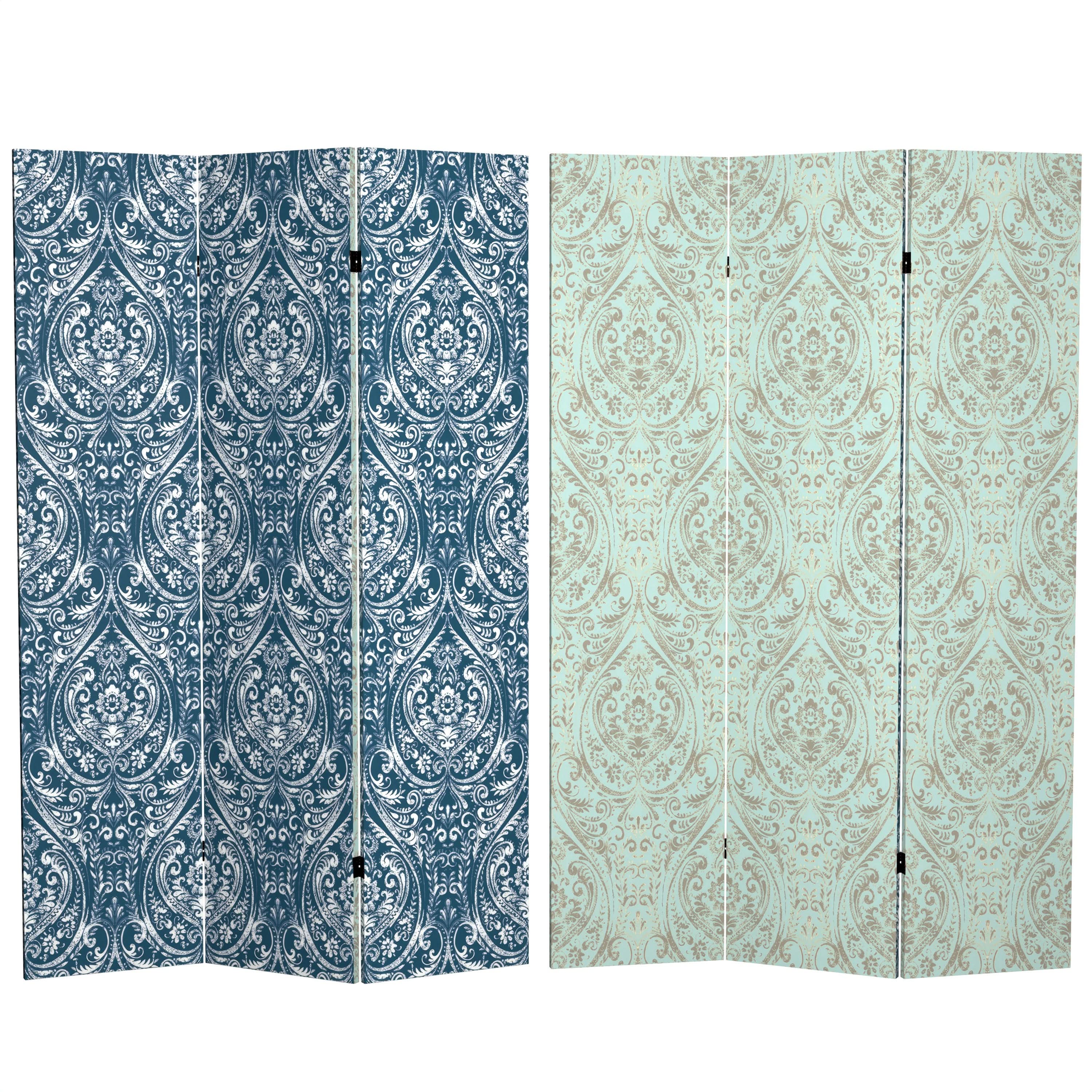 6 ft. Tall Double Sided Ocean Damask Canvas Room Divider