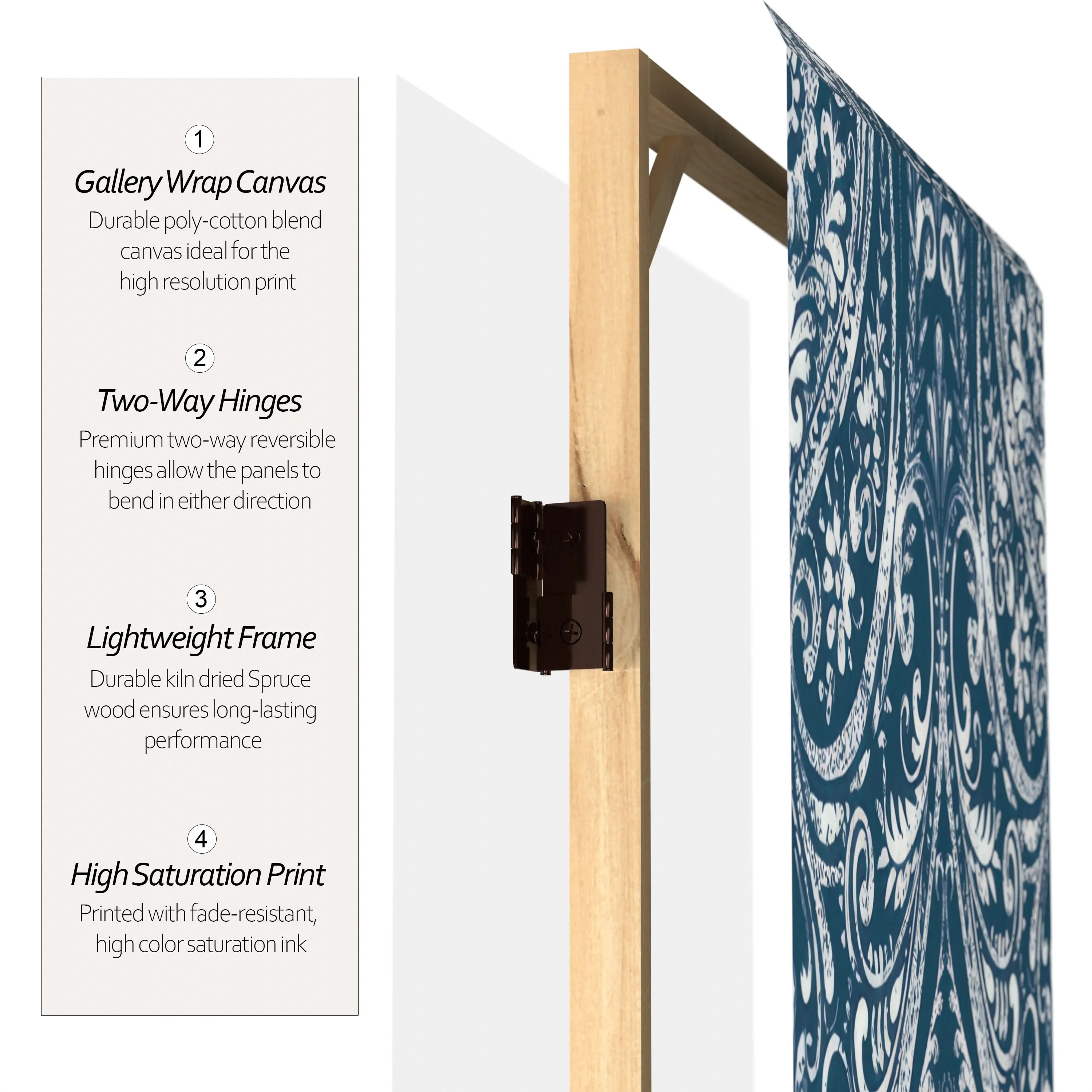 6 ft. Tall Double Sided Ocean Damask Canvas Room Divider - Image 4