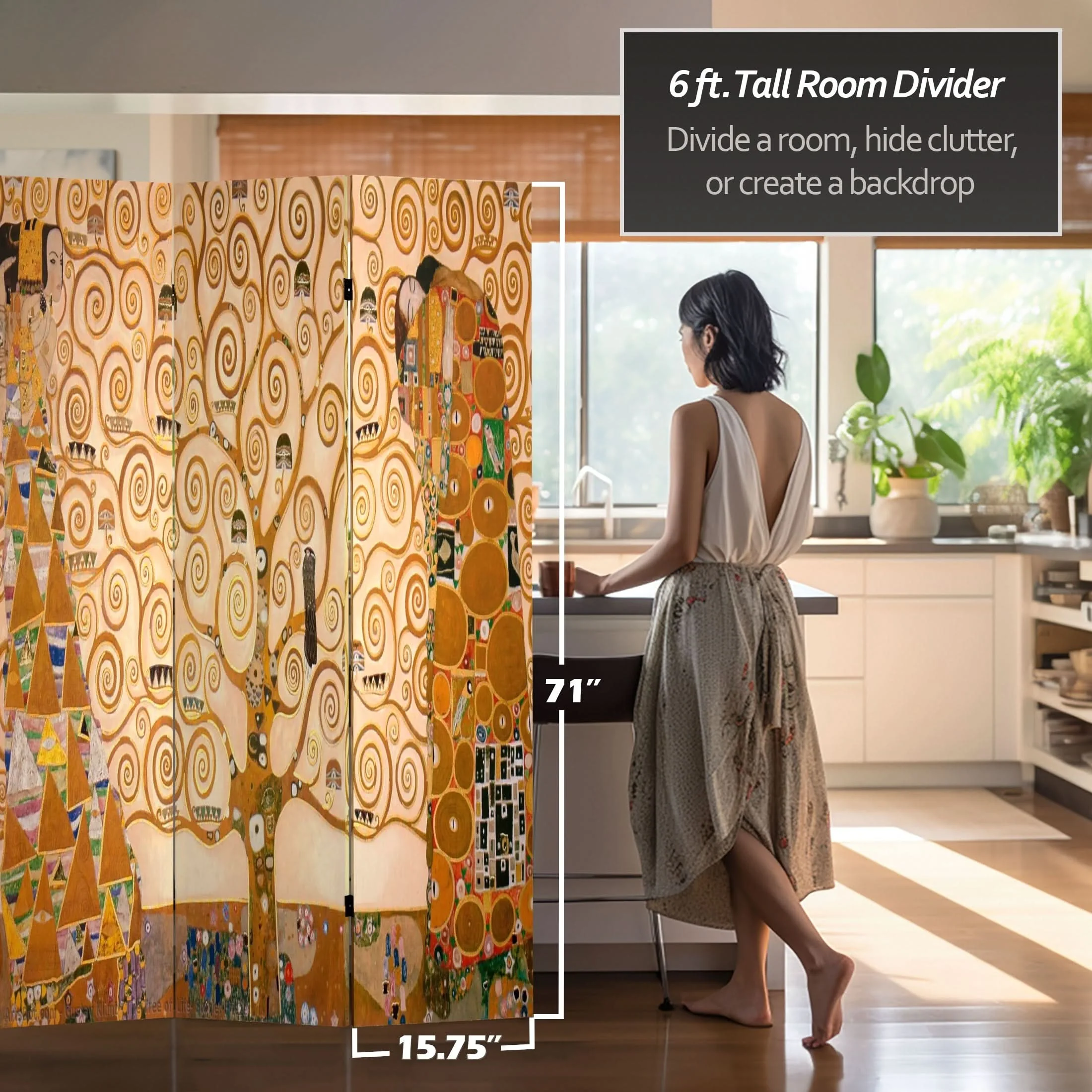 6 ft. Tall Double Sided Works of Klimt Room Divider - Stoclet Frieze - Image 5