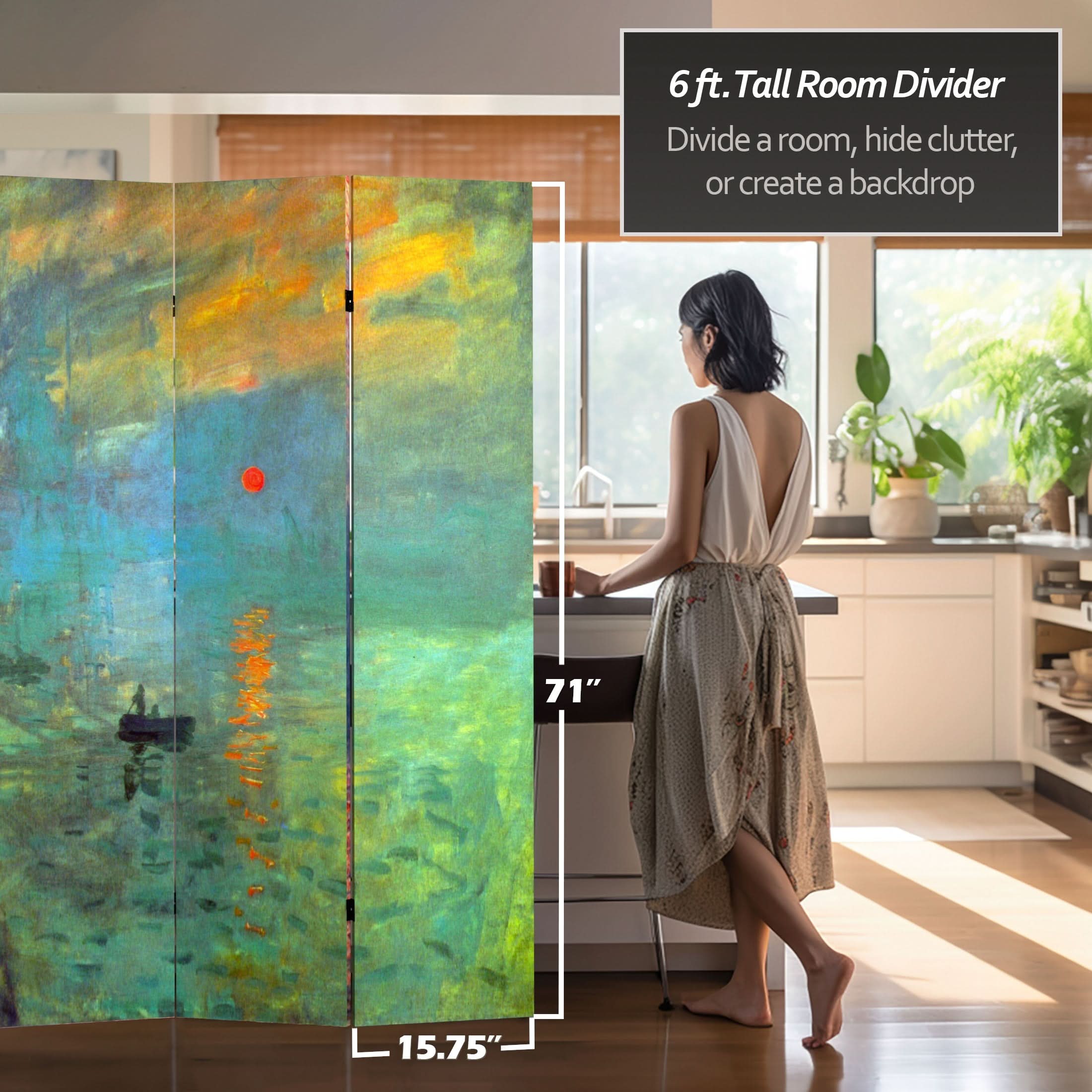 6 ft. Tall Double Sided Works of Monet Canvas Room Divider - Impression Sunrise/Houses of Parliament - Image 4