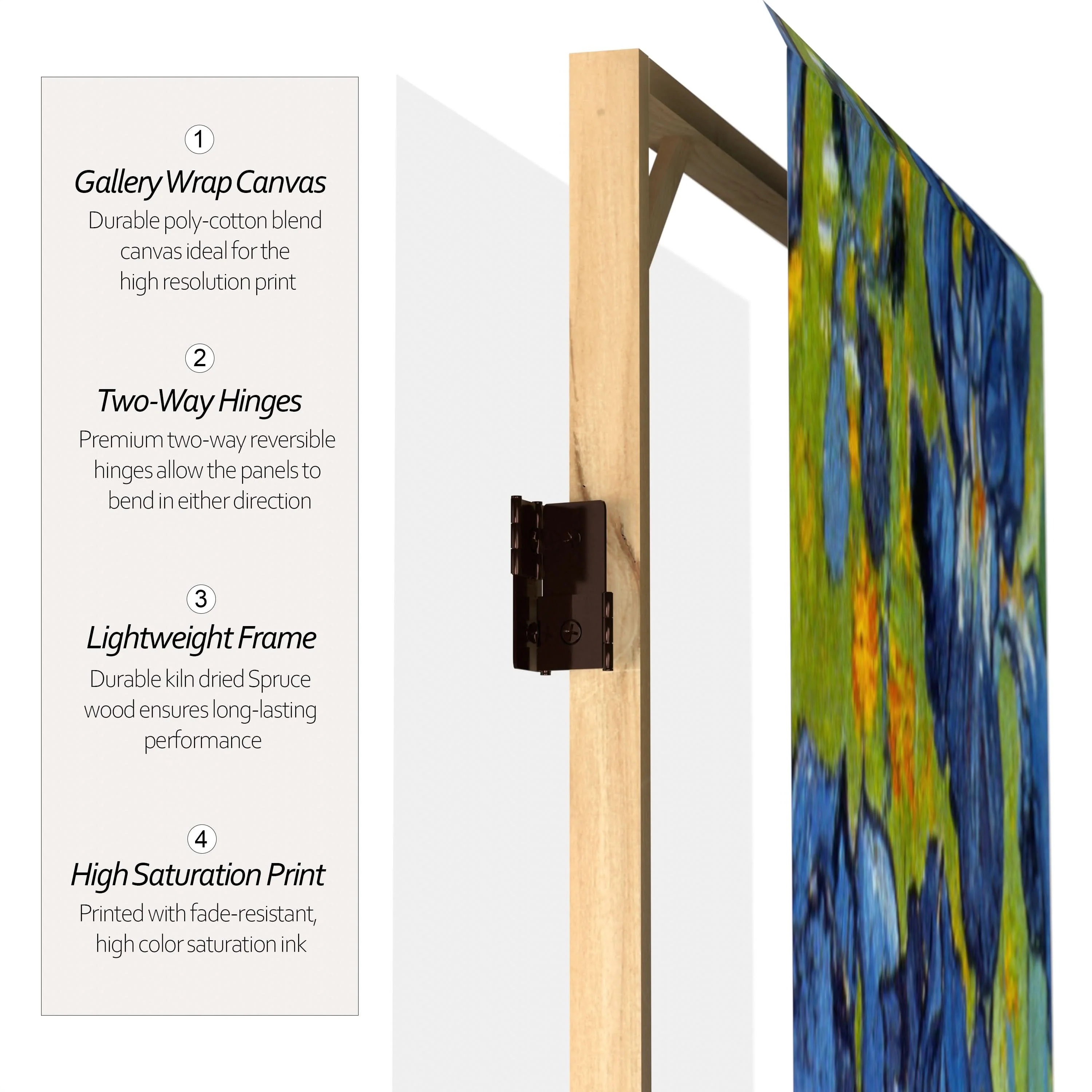 6 ft. Tall Double Sided Works of Van Gogh Canvas Room Divider - Irises/Starry Night Over Rhone - Image 3