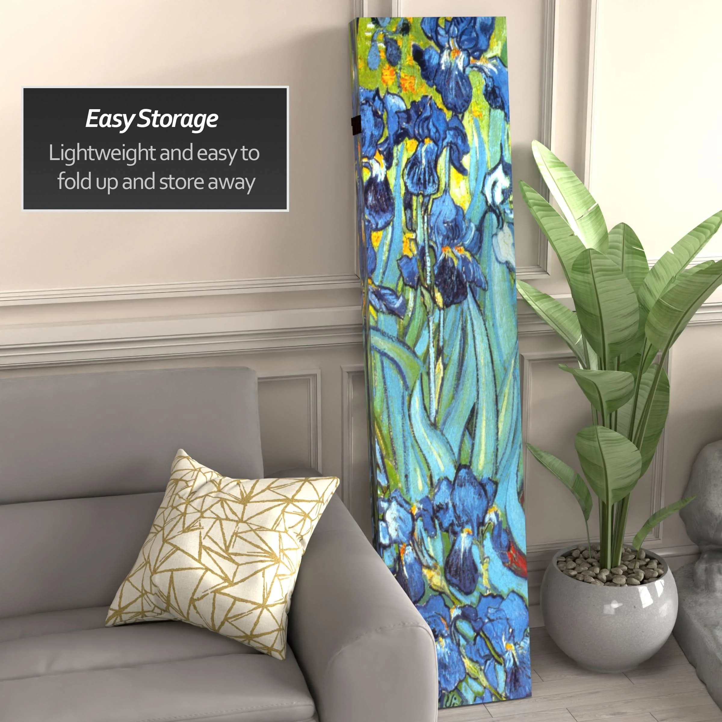 6 ft. Tall Double Sided Works of Van Gogh Canvas Room Divider - Irises/Starry Night Over Rhone - Image 5