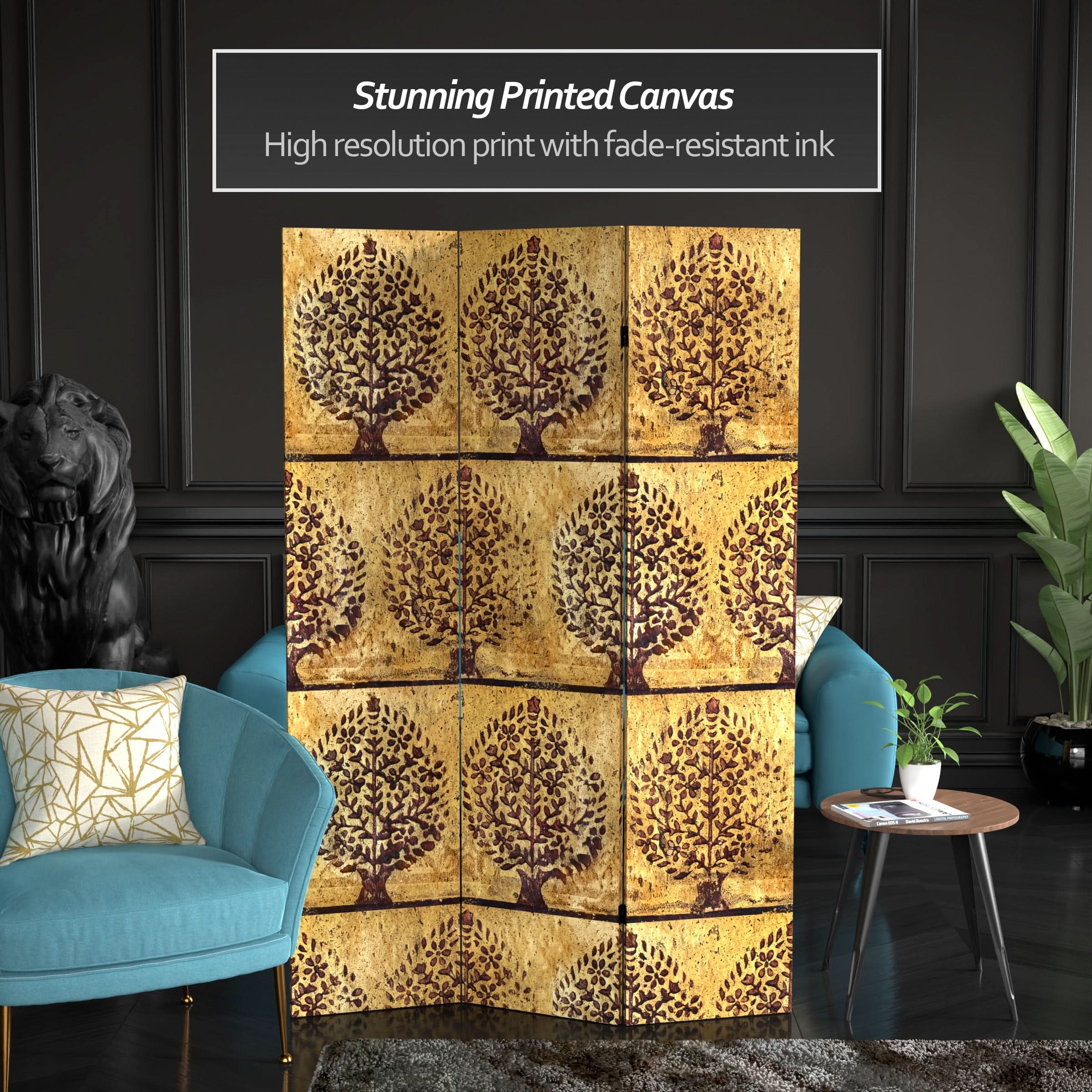 6 ft. Tall Gold Leaf Orchard Canvas Room Divider - Image 2