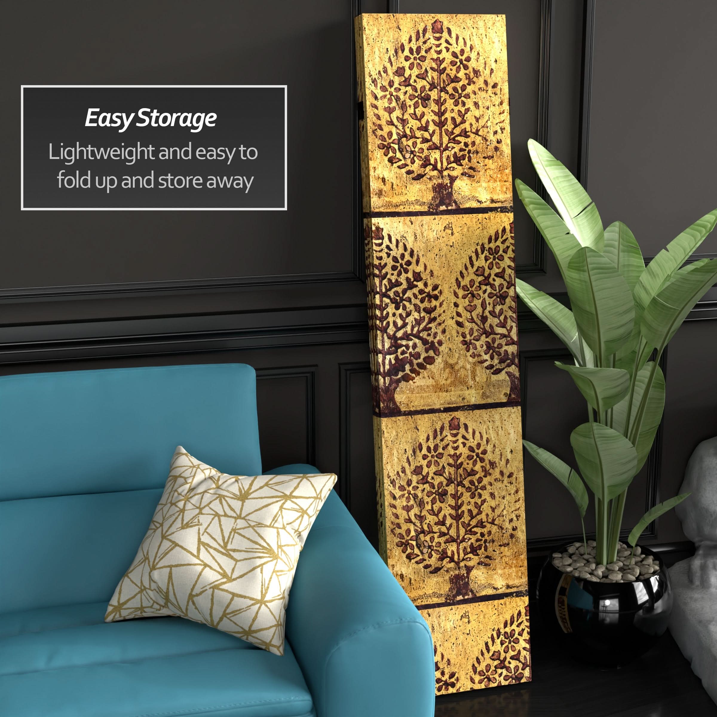 6 ft. Tall Gold Leaf Orchard Canvas Room Divider - Image 3