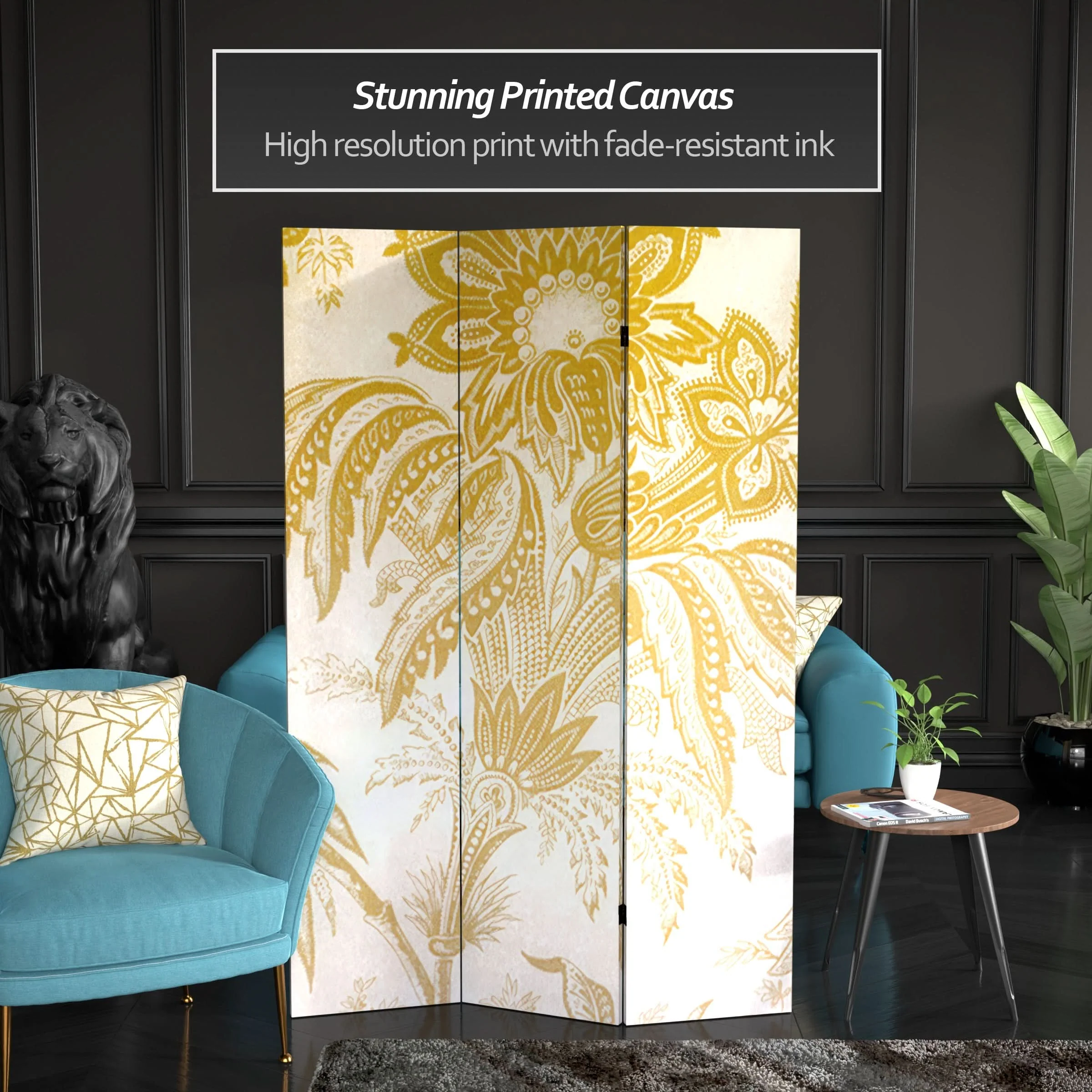 6 ft. Tall Gold Toile Double Sided Room Divider - Image 2