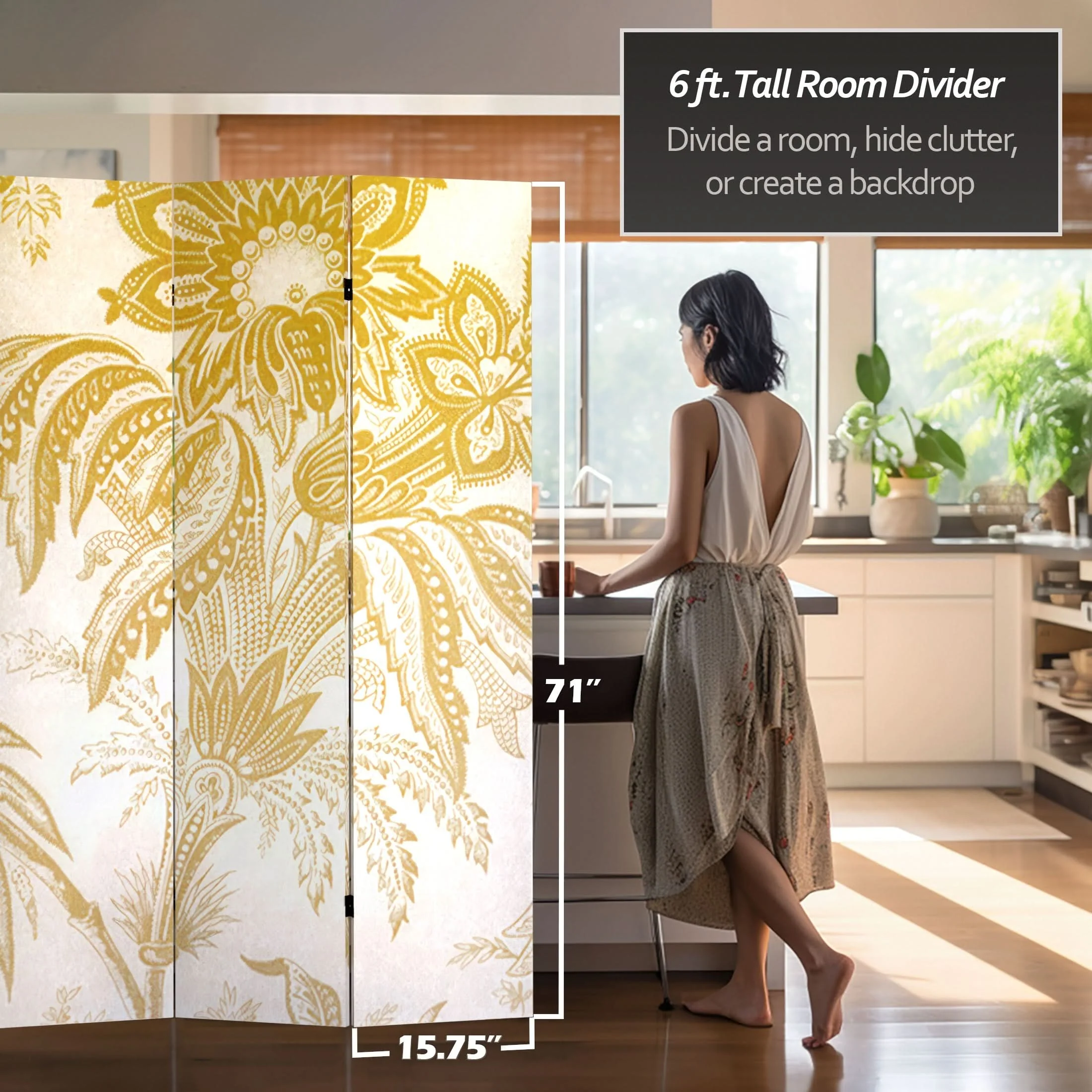 6 ft. Tall Gold Toile Double Sided Room Divider - Image 3