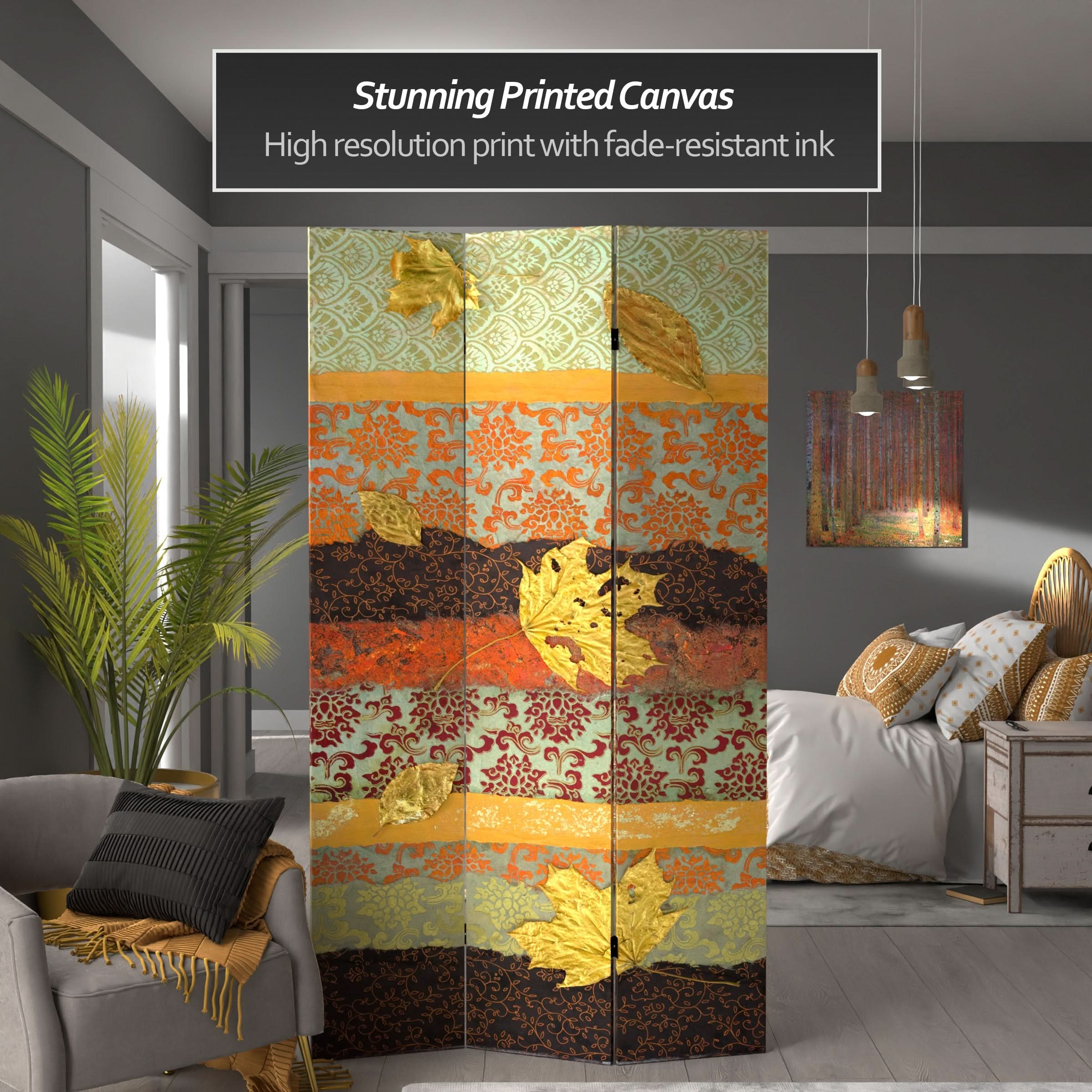 7 ft. Tall Double Sided October Gold Canvas Room Divider - Image 2