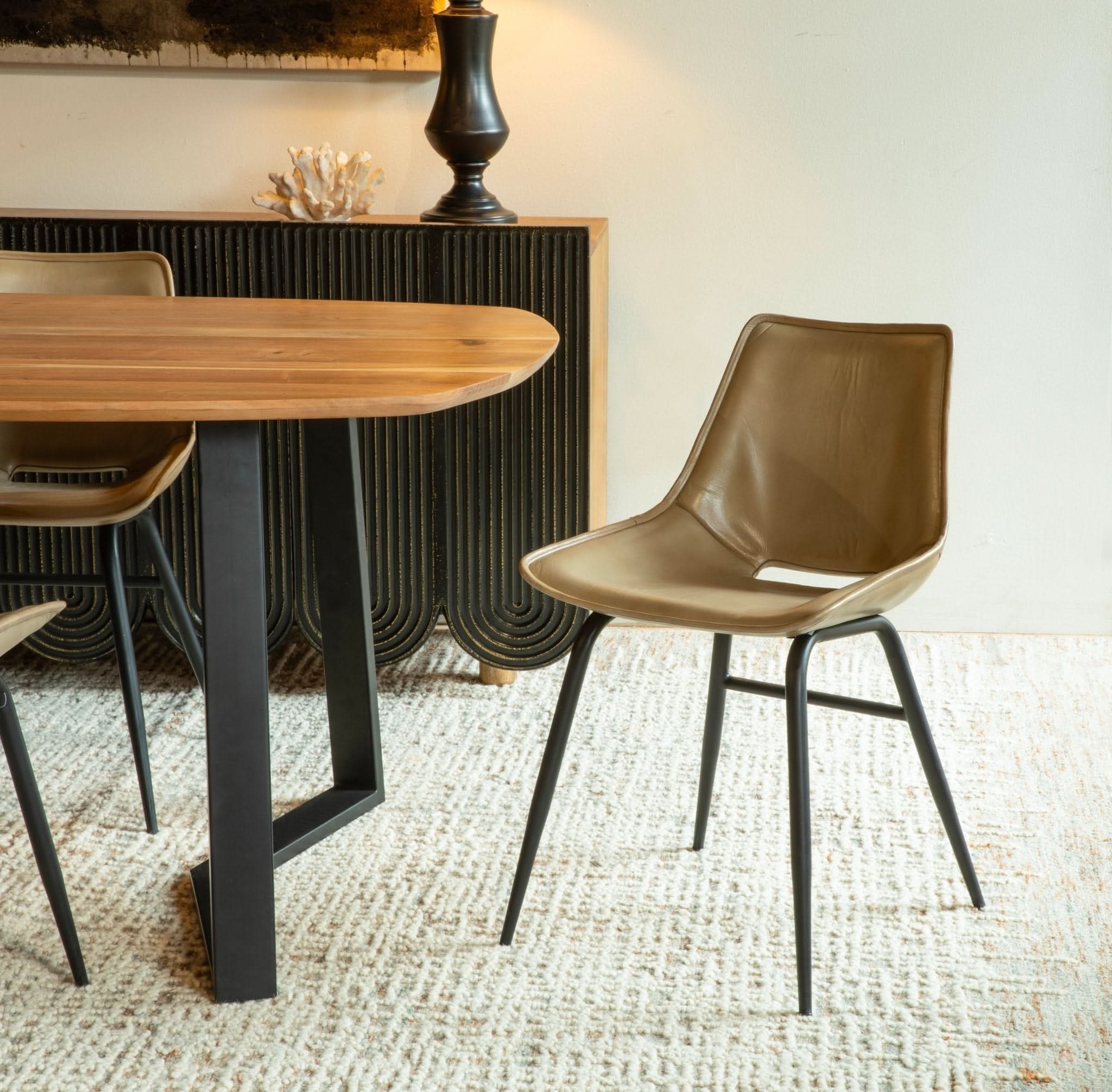 Brisbane Modern Open Back Hand Washed Leather Dining Chair - Image 3