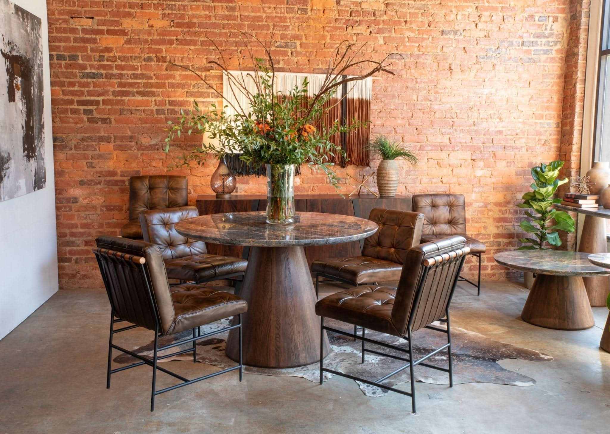 Caldera 48" Lava Marble Dining Table with Dark Oak Base - Image 4