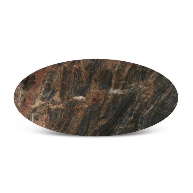 Caldera 90" Lava Marble Oval Dining Table with Dark Oak Base - Image 2