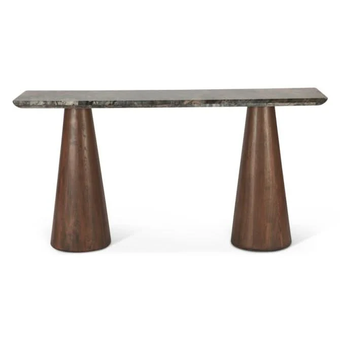 Caldera Lava Marble Console Table with Dark Oak Base - Image 2