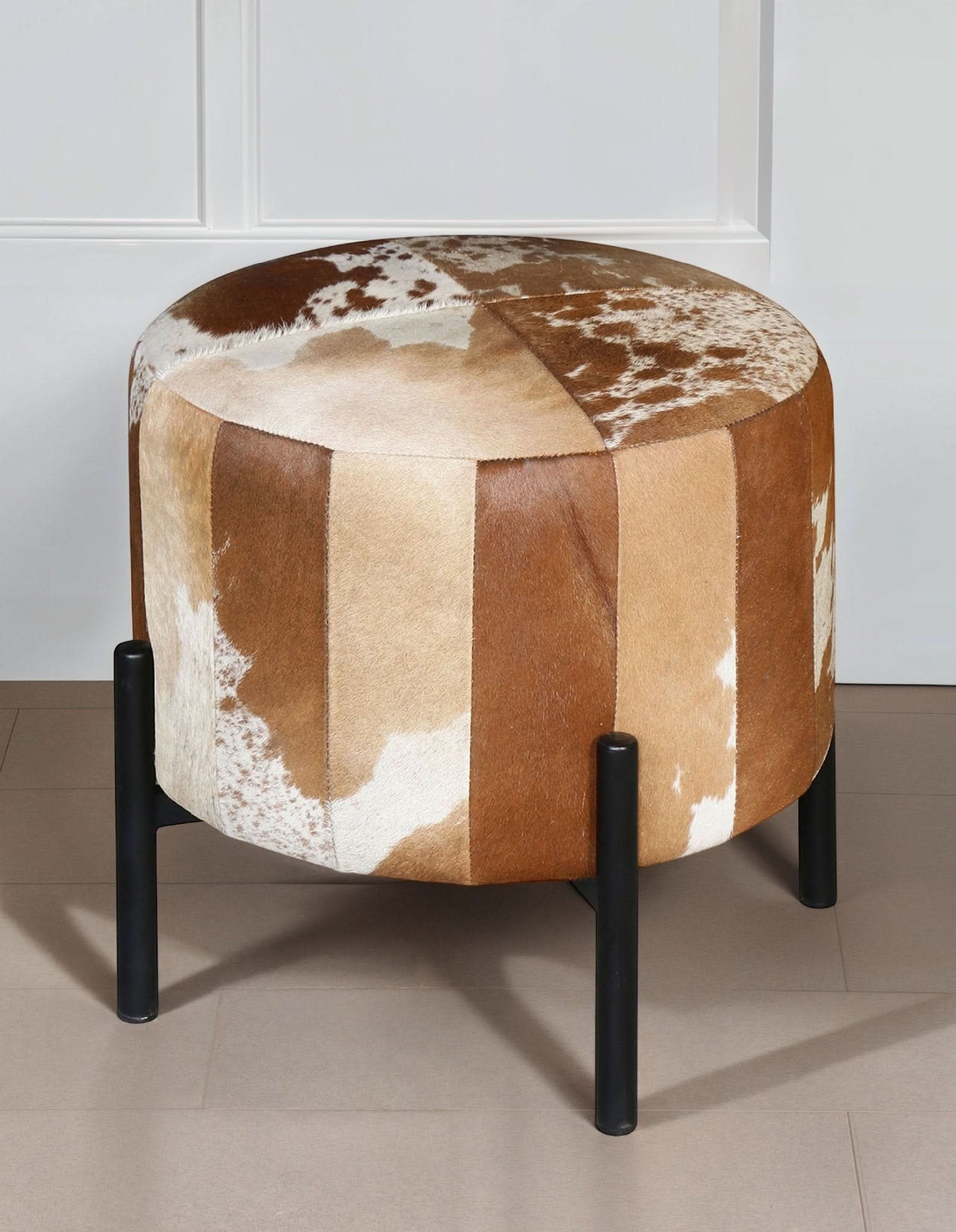 Charleston Brown Cowhide Stool - Image 3