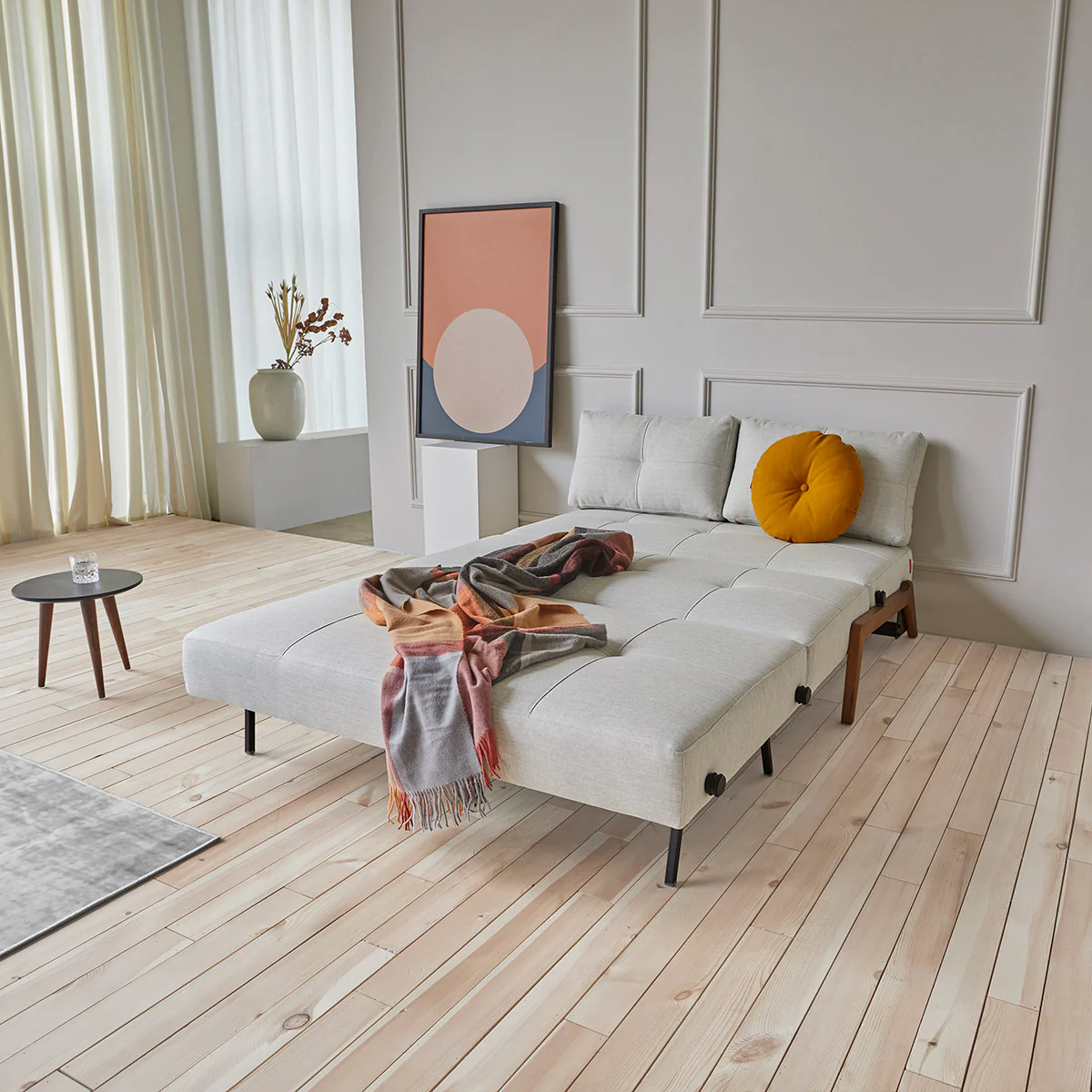Cubed Queen Size Sofa Bed With Dark Wood Legs - Image 5