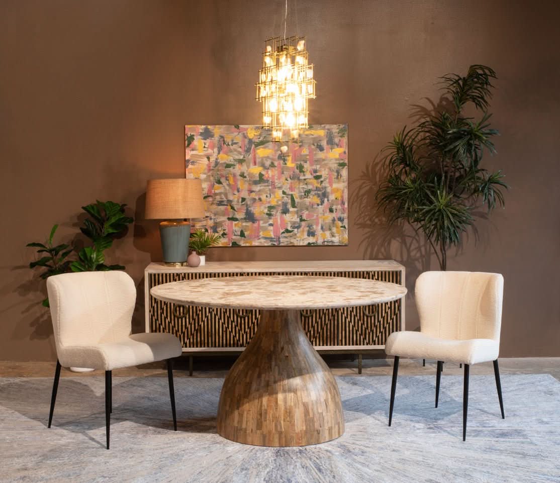 Fargo Round Dining Table with Capri Beige Marble and Natural Base - Image 3