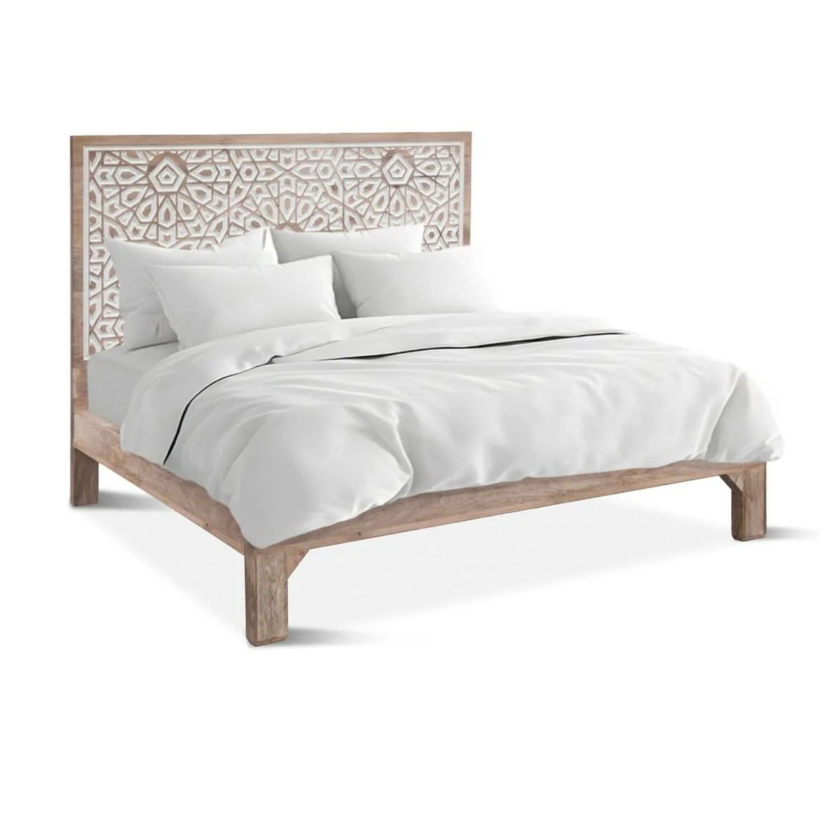Haveli Geometric Carved Platform Bed