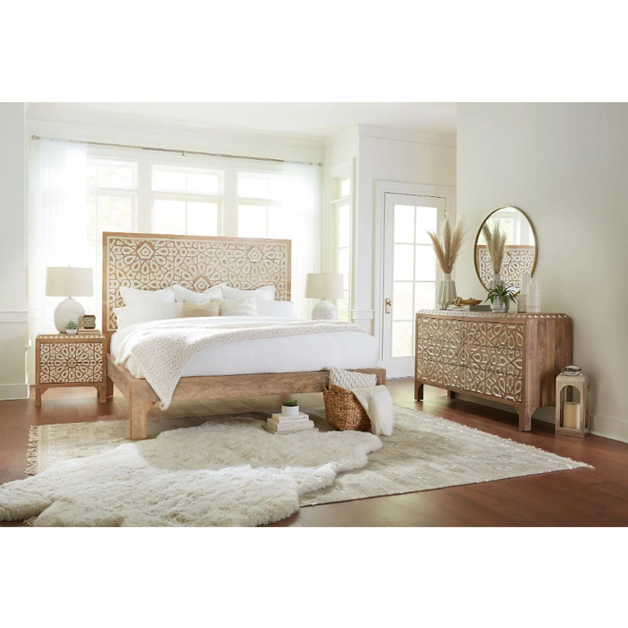Haveli Geometric Carved Platform Bed - Image 3