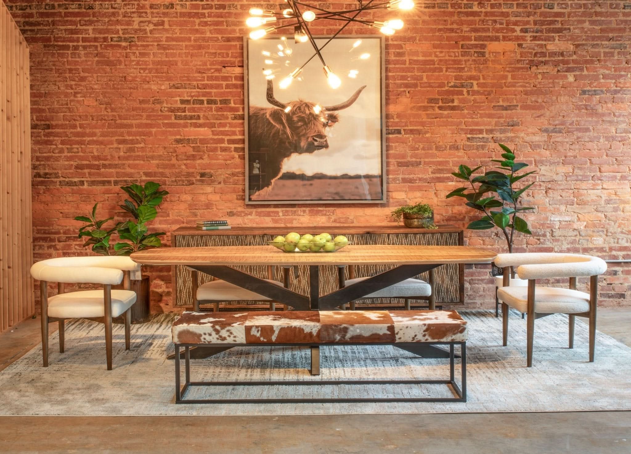 Melbourne Iron and Brown Cowhide Leather Bench - Image 3