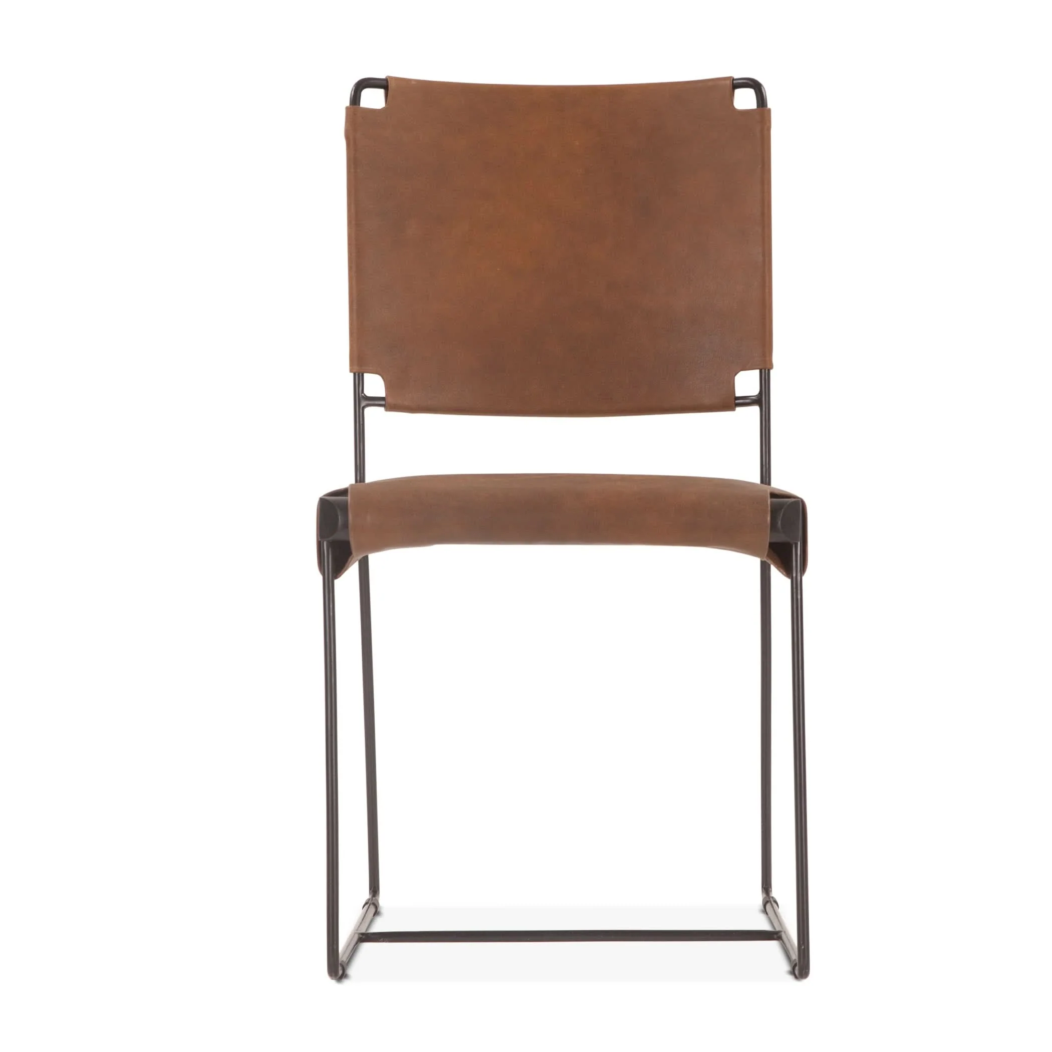 Melbourne Brown Leather and Iron Dining Chair