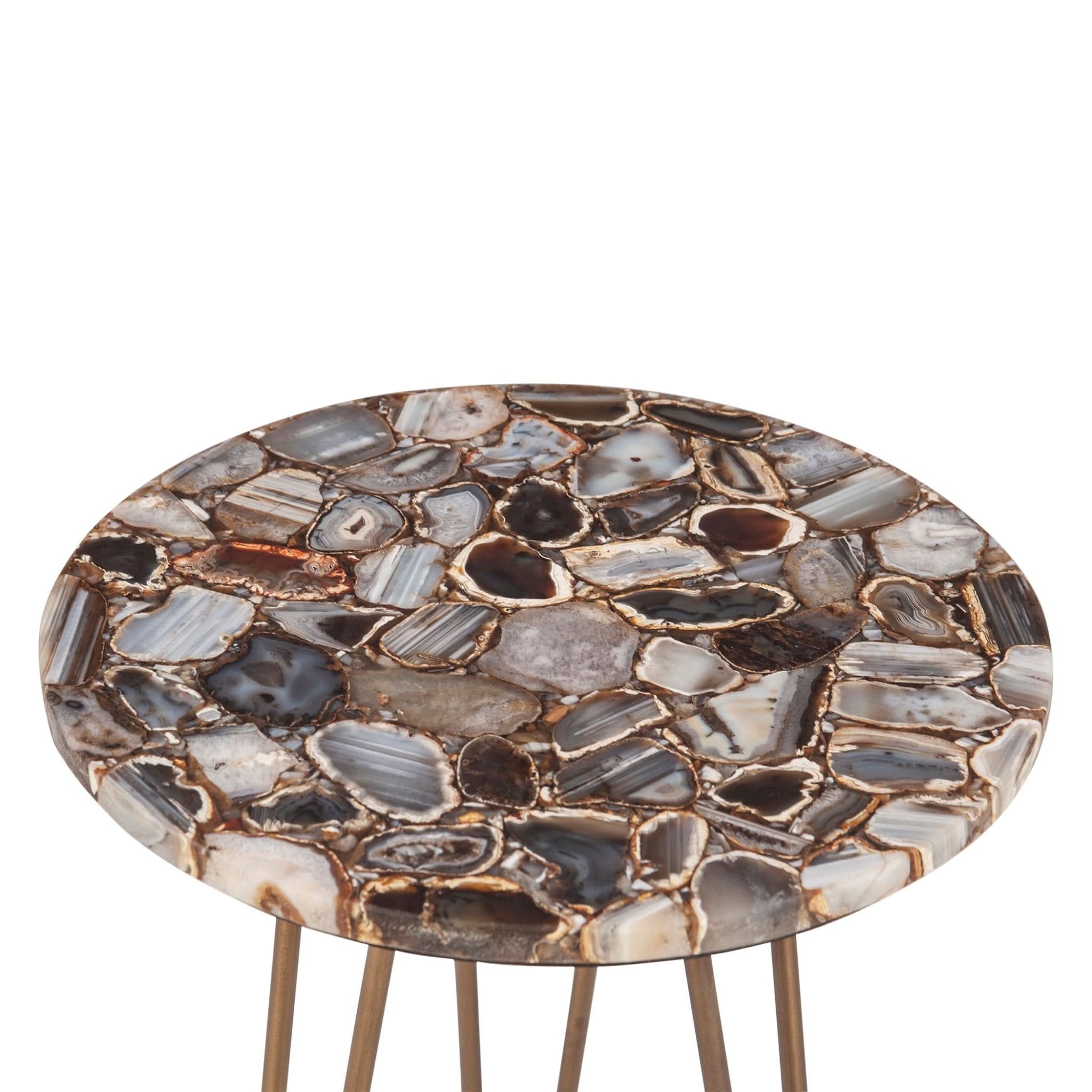 Mumbai Modern Stone and Iron Side Table - Image 2