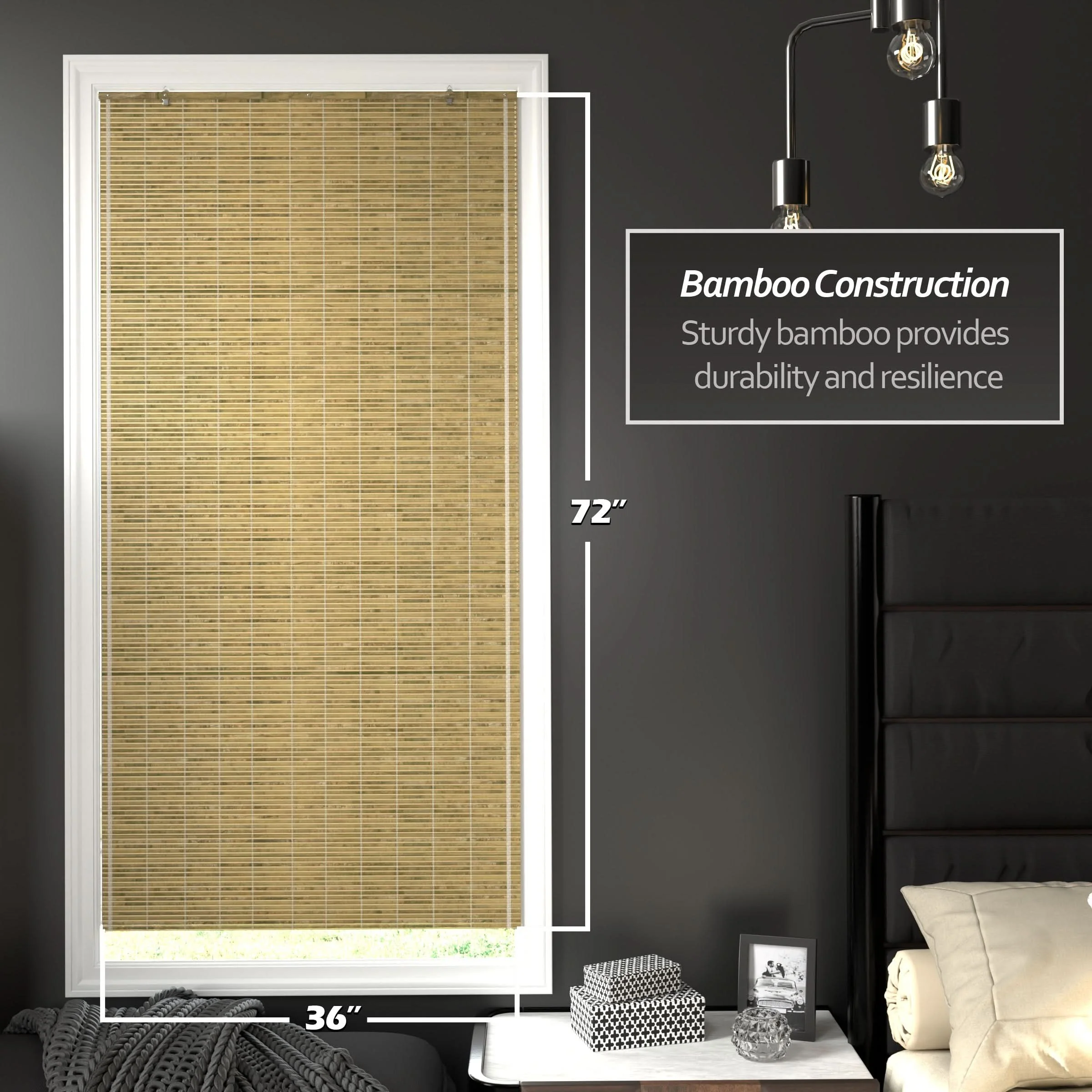 Natural Burnt Bamboo Cordless Window Shade - Image 11