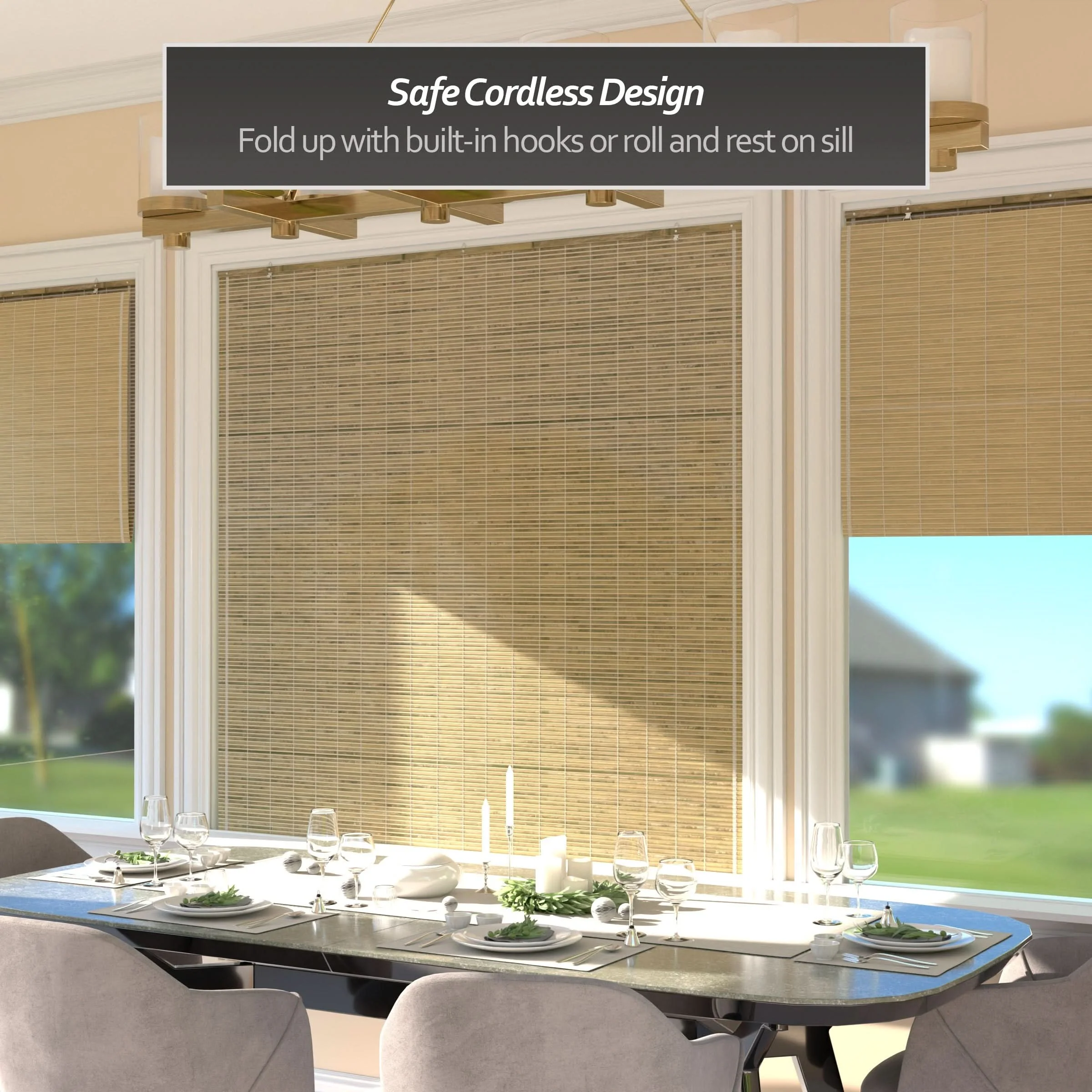 Natural Burnt Bamboo Cordless Window Shade - Image 18