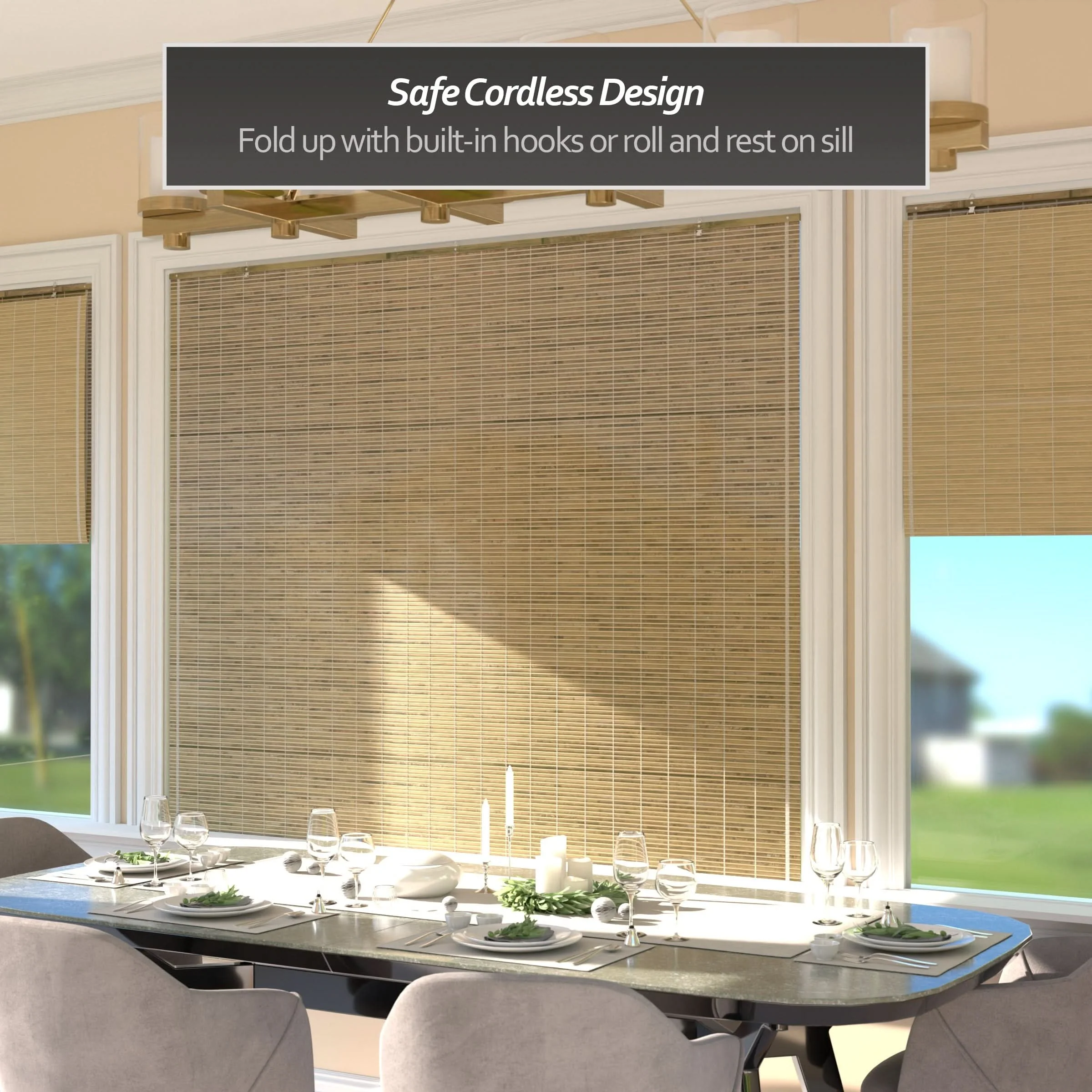 Natural Burnt Bamboo Cordless Window Shade - Image 22