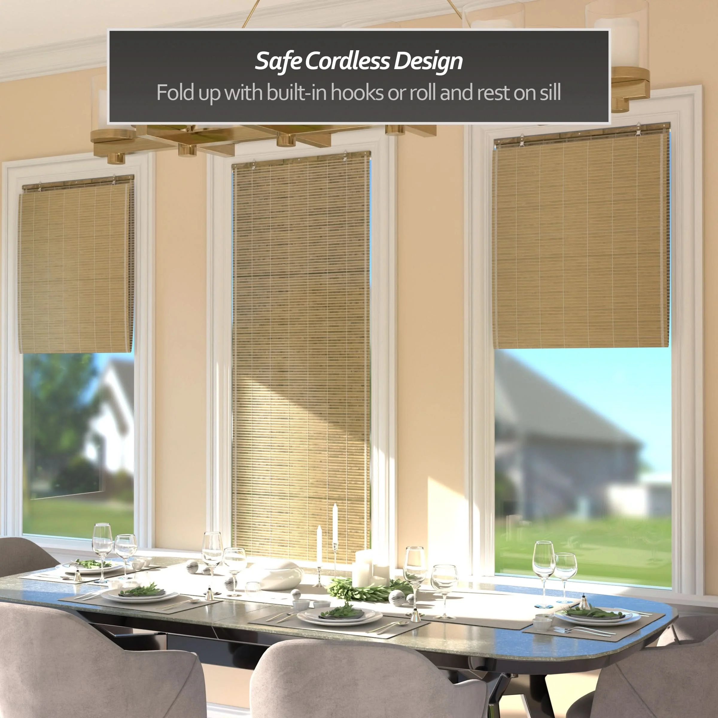 Natural Burnt Bamboo Cordless Window Shade - Image 6