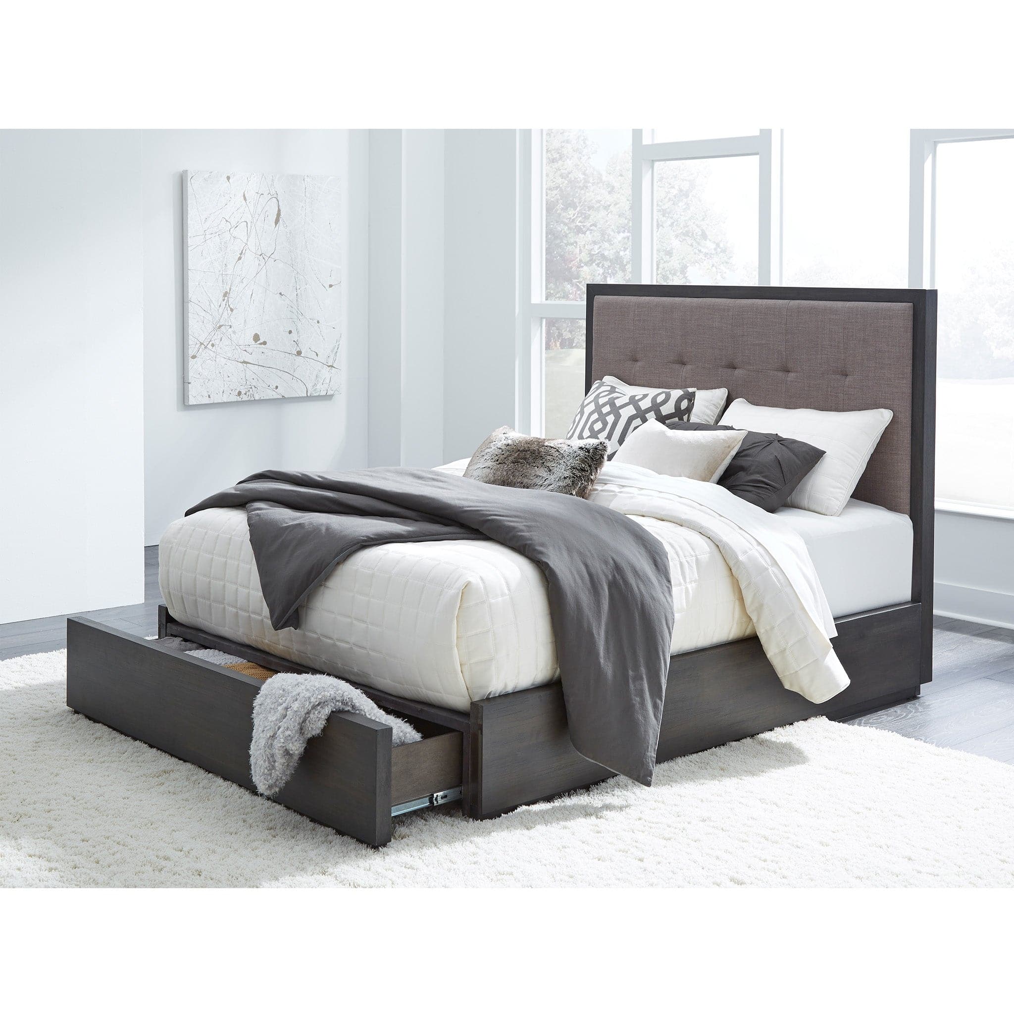 Oxford Upholstered Platform Storage Bed with Footboard Storage - Image 3