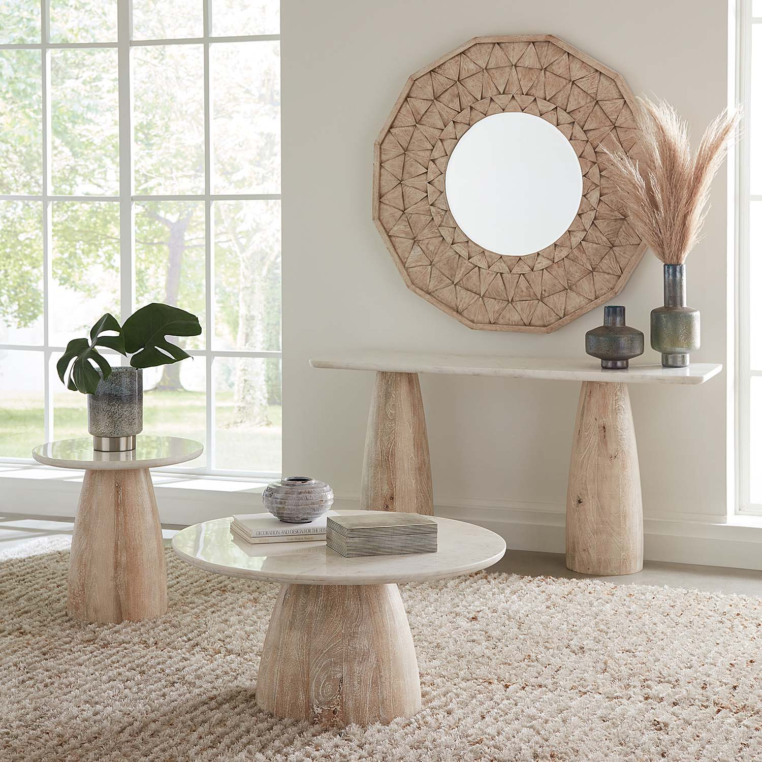 Palm Desert White Marble Round Side Table - Image 3