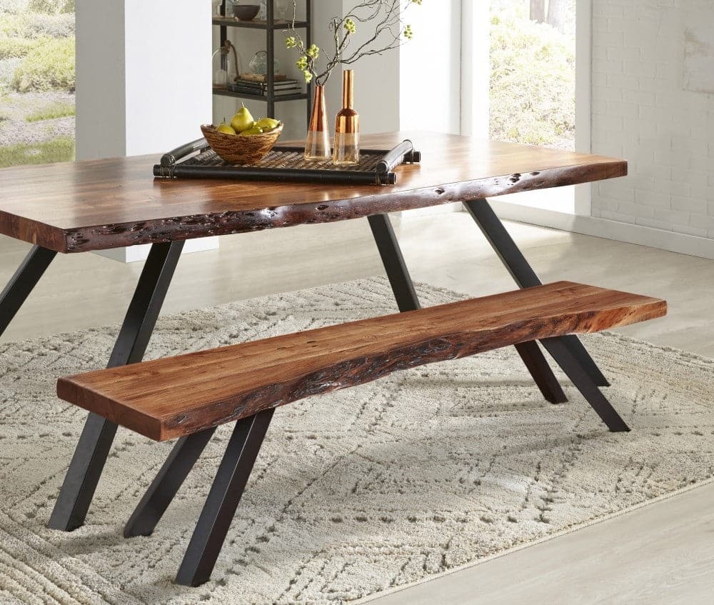 Reese Live Edge Solid Wood Metal Leg Dining Table in Natural Acacia - Image 8