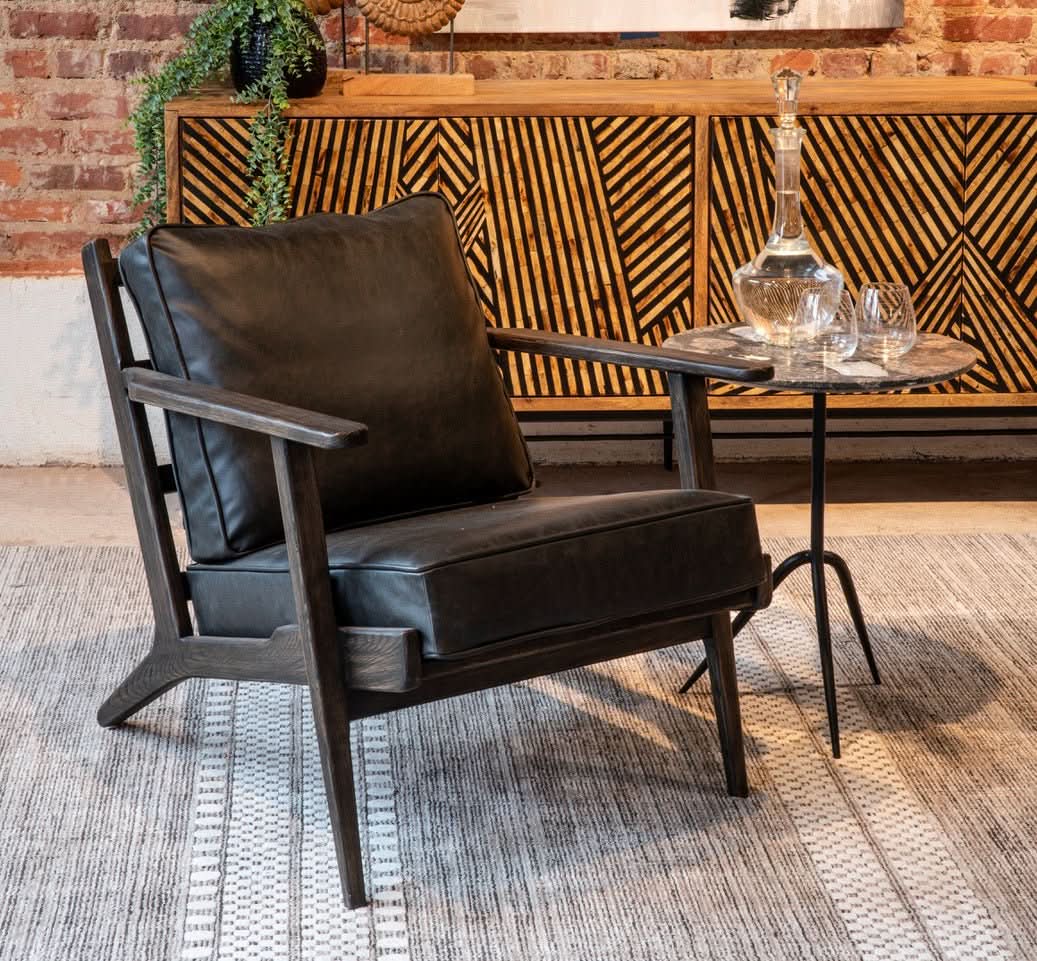 Robert Modern Black Leather Arm Chair - Image 3