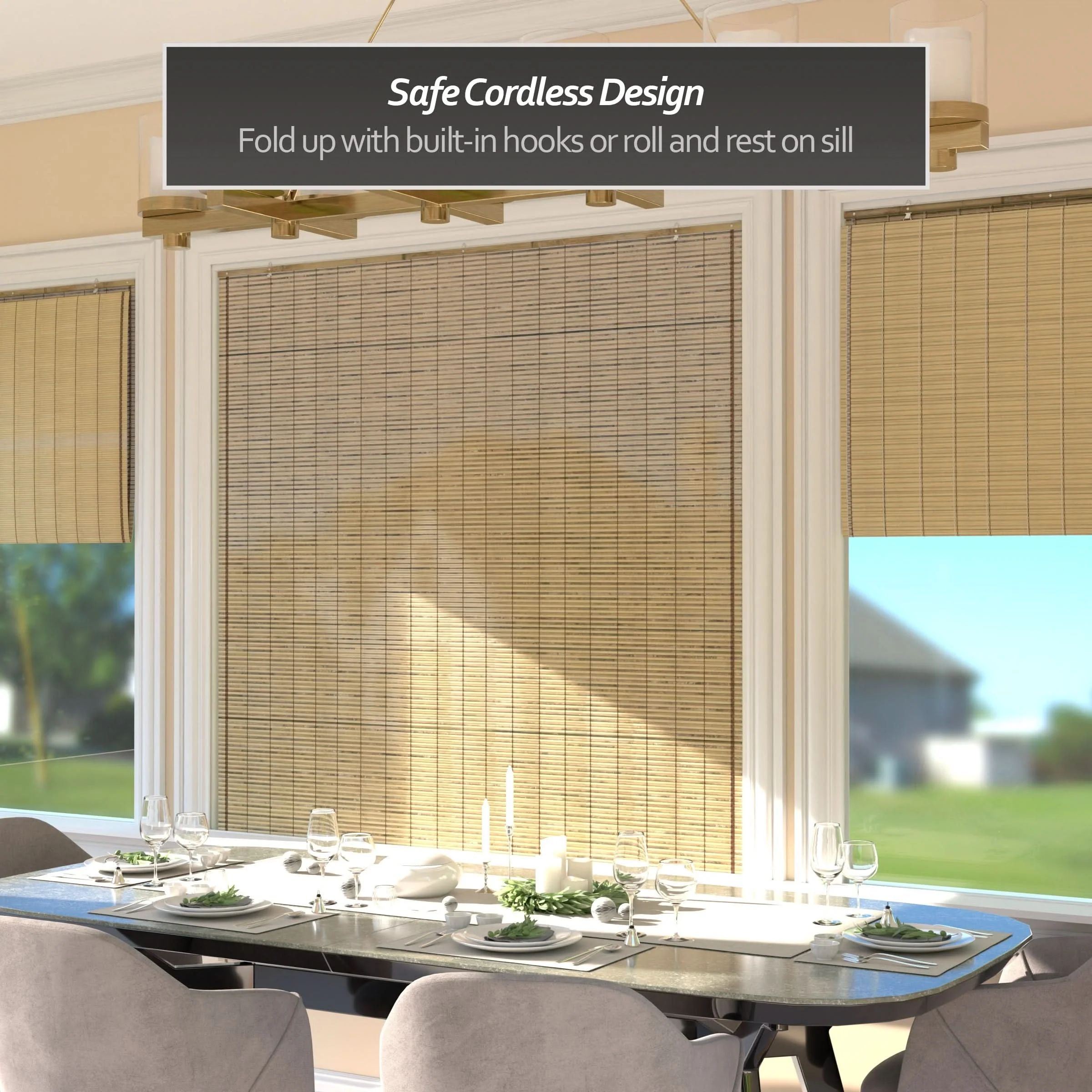 Tortoise Burnt Bamboo Cordless Window Shade - Image 16